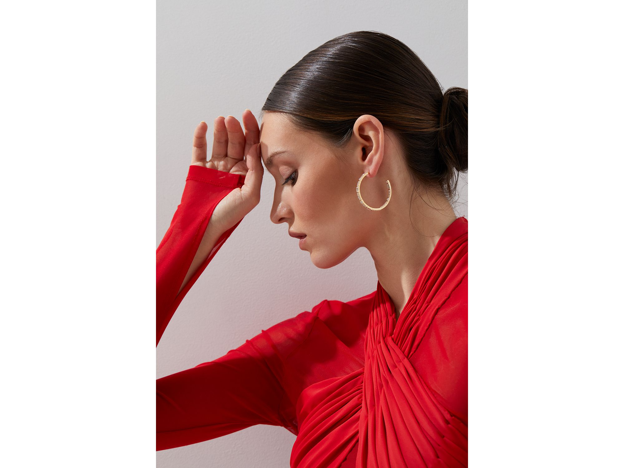 Cubic Zirconia Hoop Earrings in 18K Gold Plated — Image 3