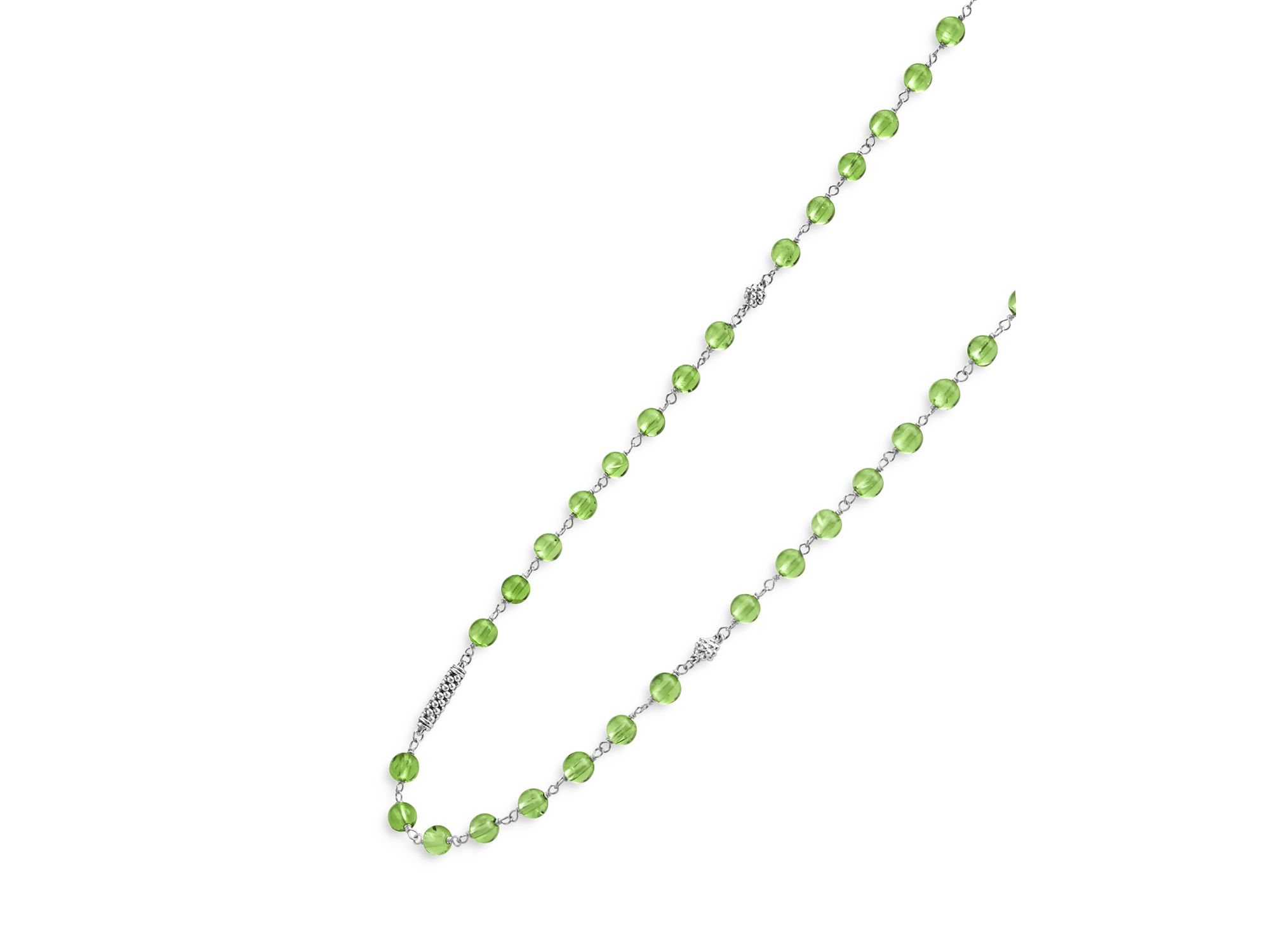 Sterling Silver Caviar Peridot Bead Station Necklace, 34" — Image 5