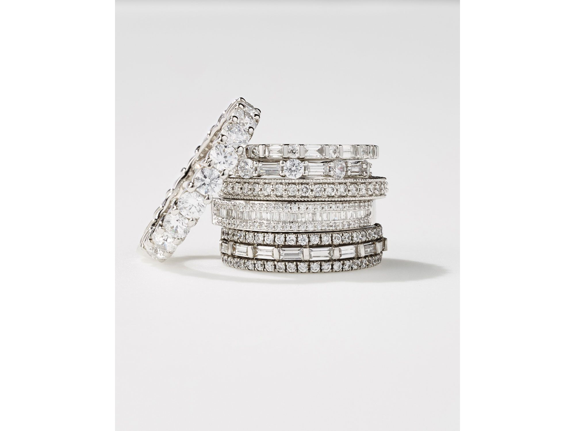 Diamond Round & Baguette Band in 14K White Gold, 0.25 tcw — Image 3