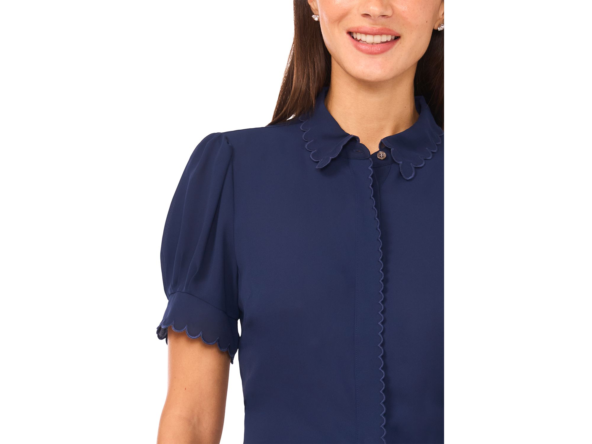 Puffed Sleeve Scalloped Edge Blouse — Image 3