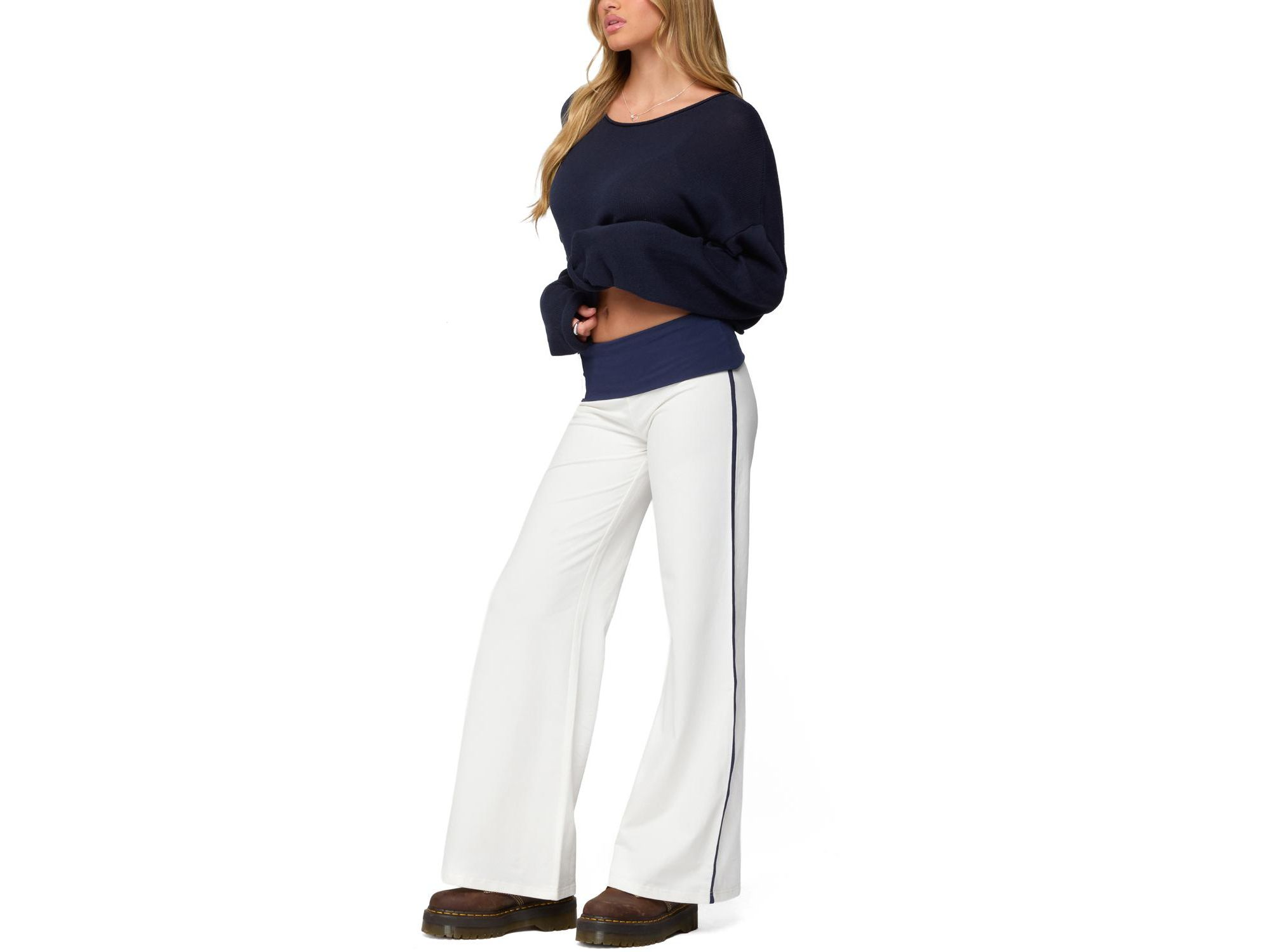 8 Contrast Fold Over Wide Leg Pants — Image 4