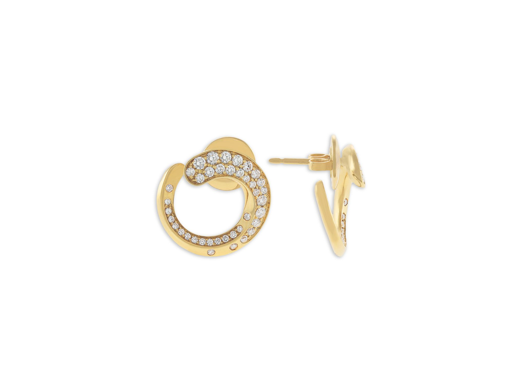 18K Yellow Gold Like Collection Spiral Hoop Earrings with Diamond Pavé, 0.74 tcw — Image 3