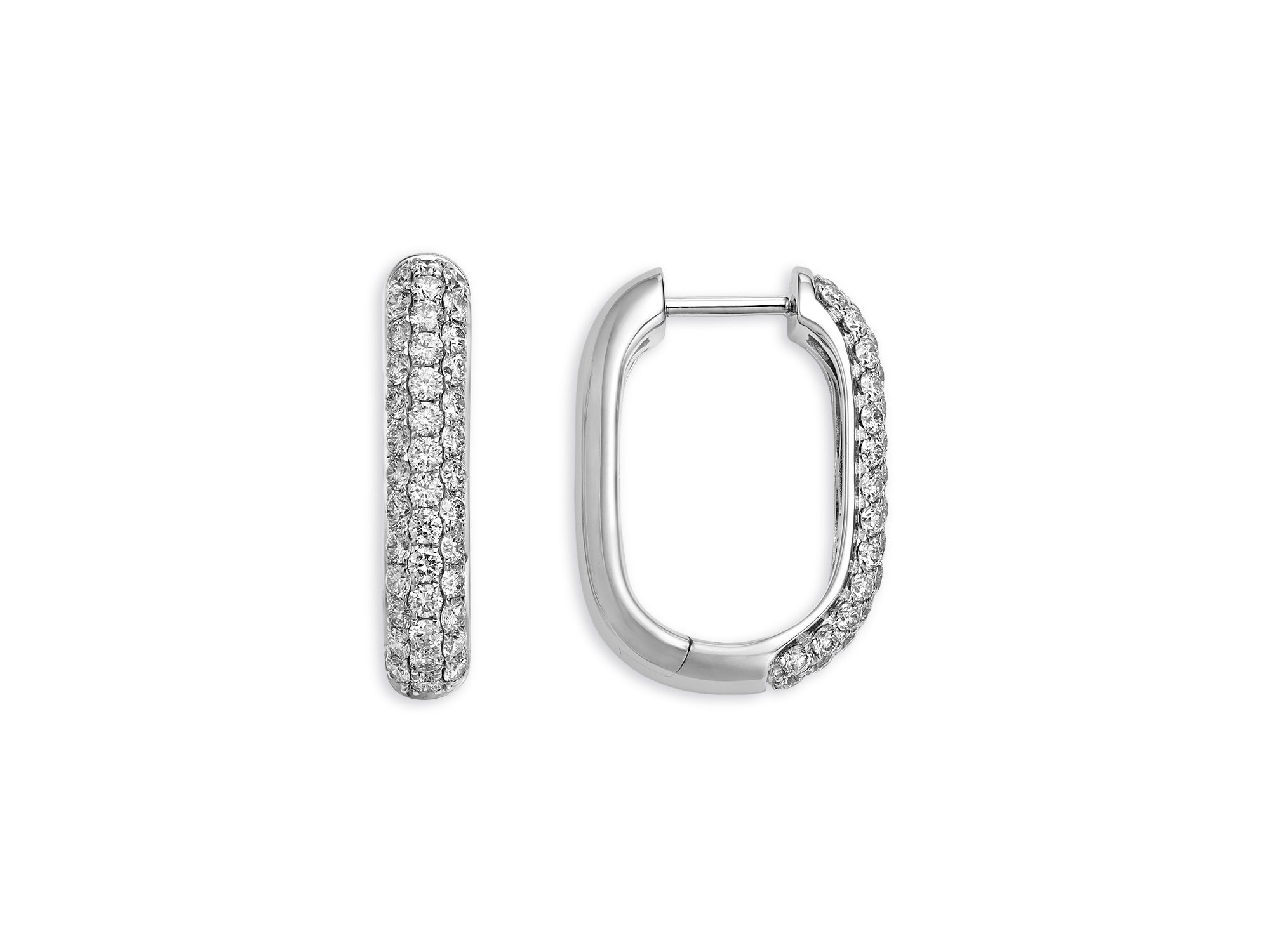 Pave Diamond Hoop Earrings in 14K White Gold, 1.4 tcw — Image 3
