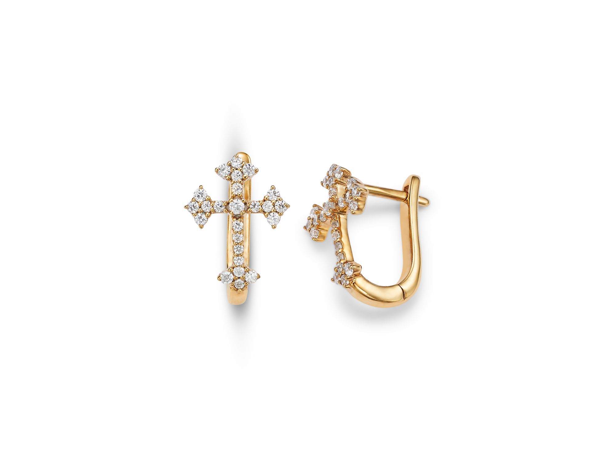 Diamond Cross Hoop Earrings in 14K Yellow Gold, 0.25 tcw — Image 4