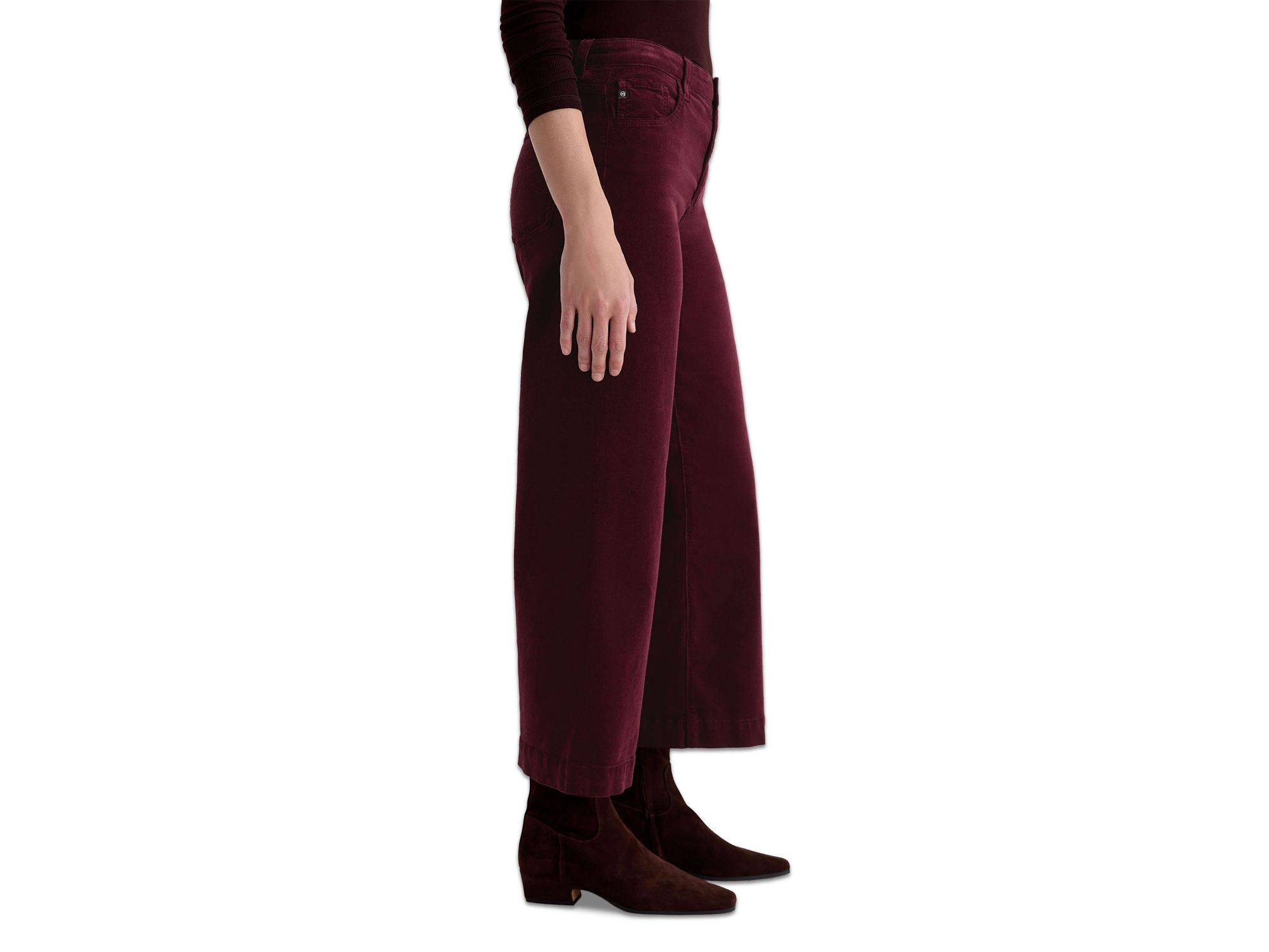 Saige Corduroy Crop Wide Leg Jeans in Winery — Image 5