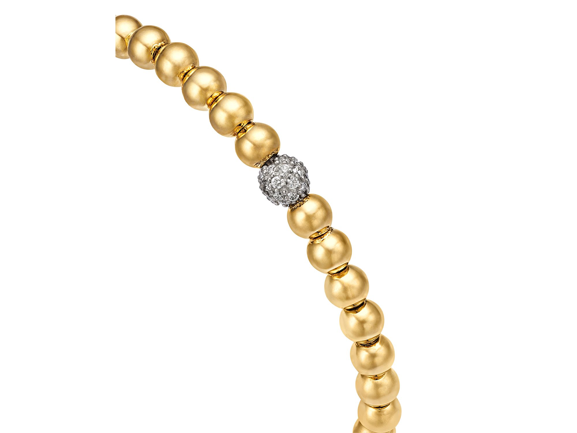 Diamond Pavé Polished Bead Stretch Bracelet in 14K Yellow Gold, 0.30 tcw — Image 3