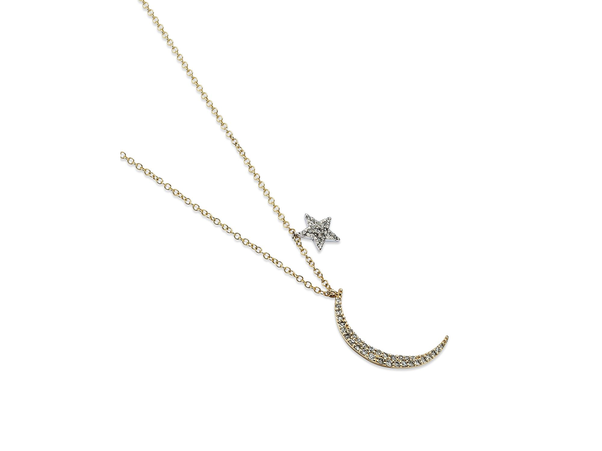Diamond Moon Necklace in 14K Yelliow Gold, .22 tcw, 16" — Image 3