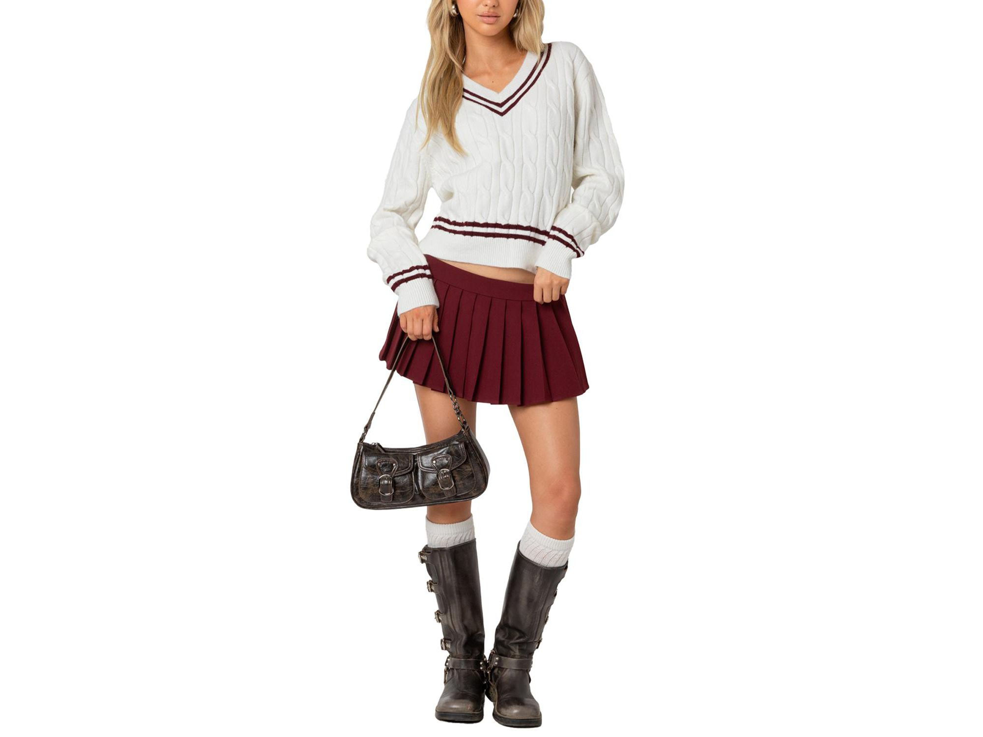 Dean V Neck Cable Knit Sweater — Image 3