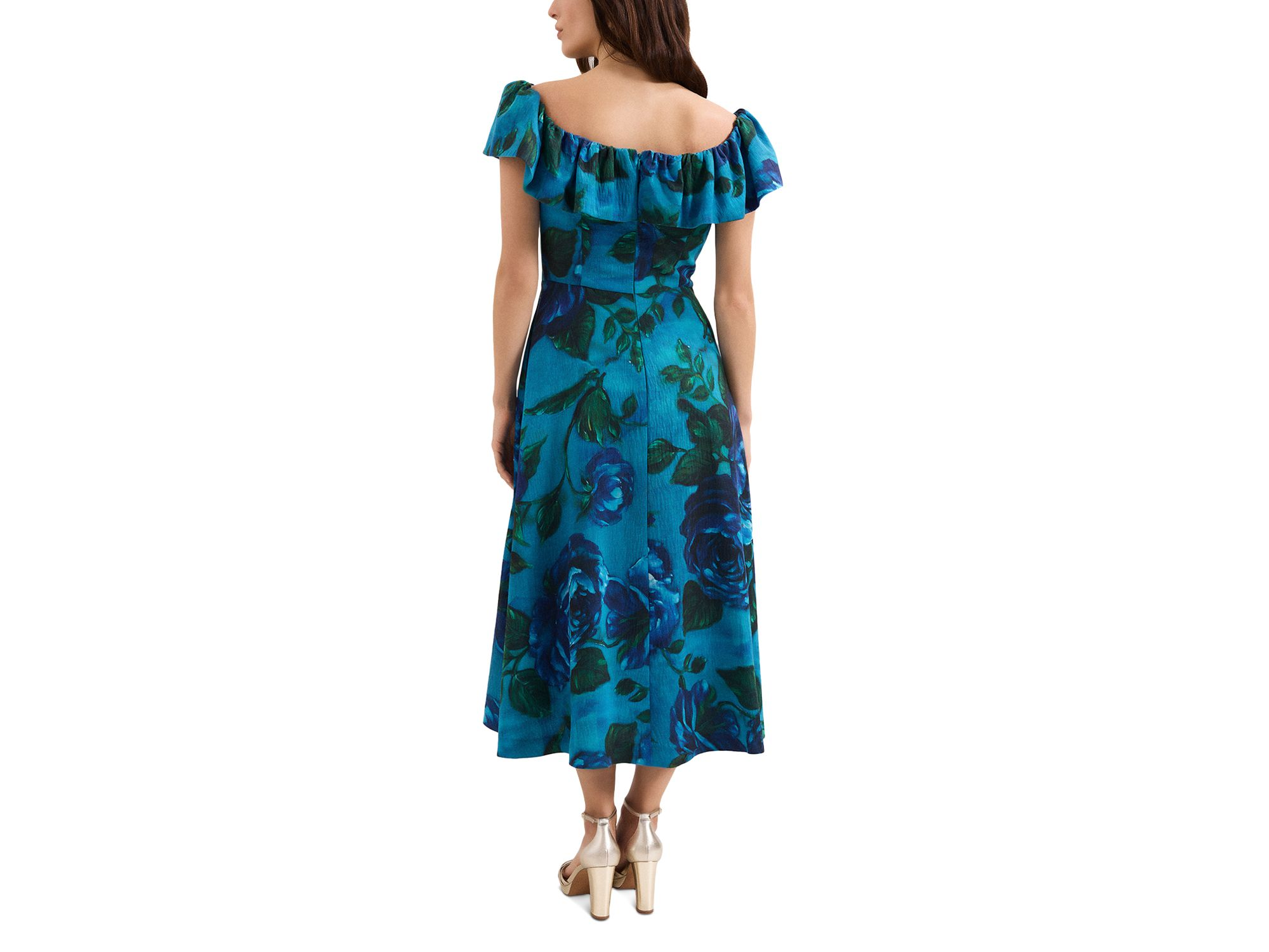 Brianne Blue Floral Ruffle Midi Dress — Image 9