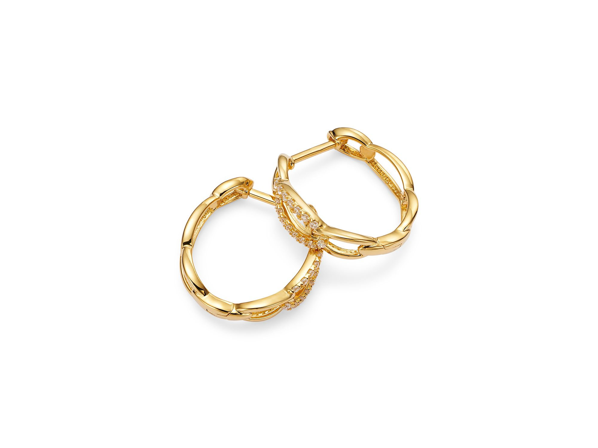 Diamond Chain Link Small Hoop Earrings in 14K Yellow Gold, 0.25 tcw — Image 3