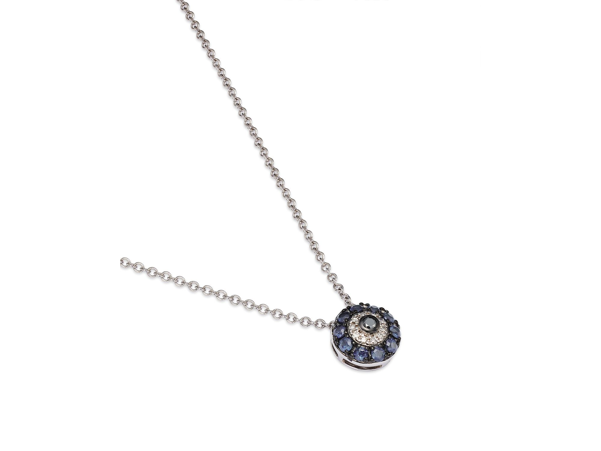 Blue Sapphire & Diamond Evil Eye Pendant Necklace in 14K White Gold, 18" — Image 3