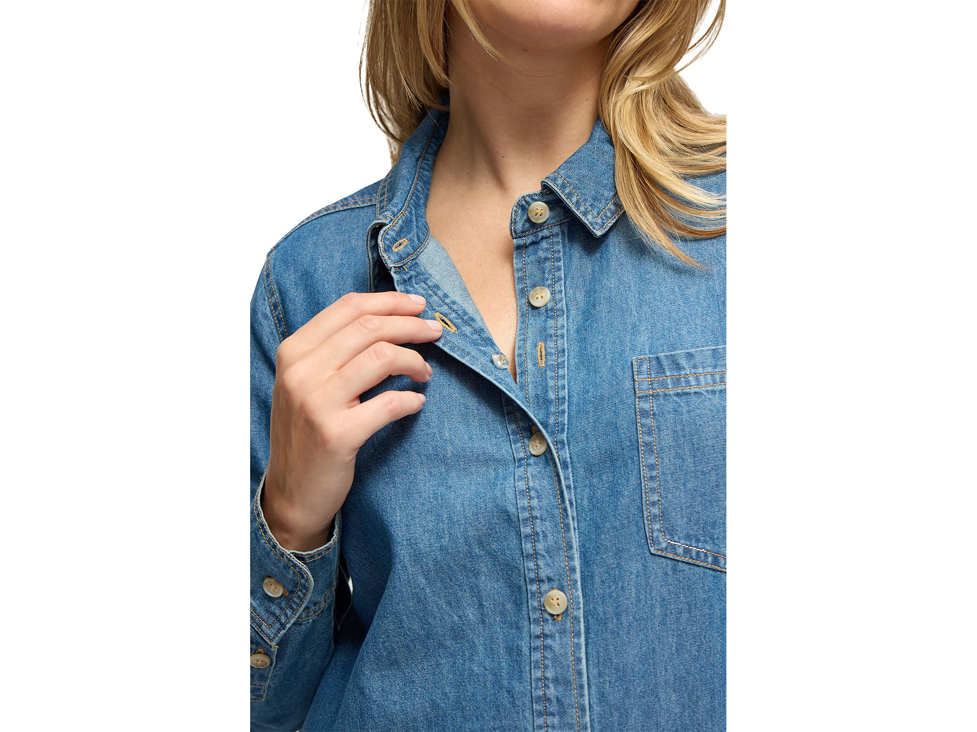 Button Down Denim Maternity Shirt — Image 3