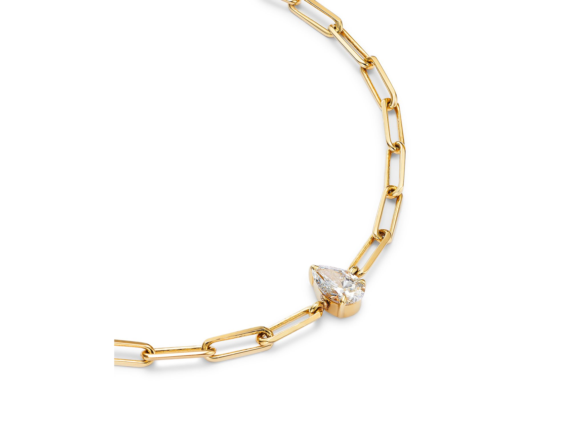 14K Yellow Gold Pear Lab Grown Diamond Paperclip Bracelet — Image 3