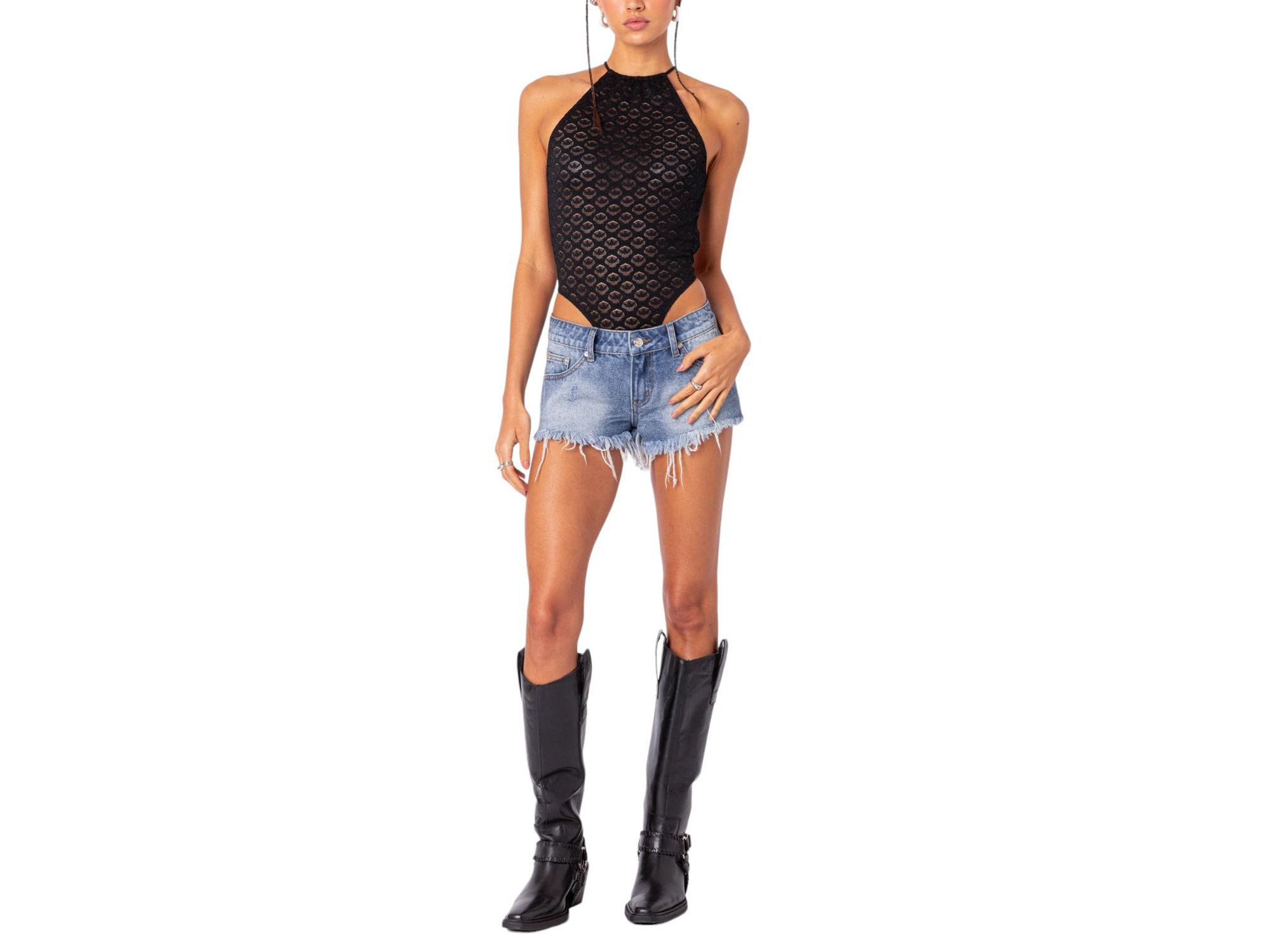 Sheer Lace Open Back Bodysuit — Image 5