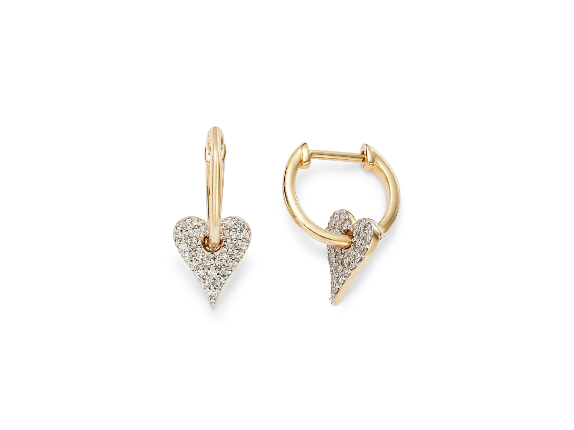 Diamond Heart Drop Hoop Earrings in 14K White & Yellow Gold, 0.23 tcw — Image 4