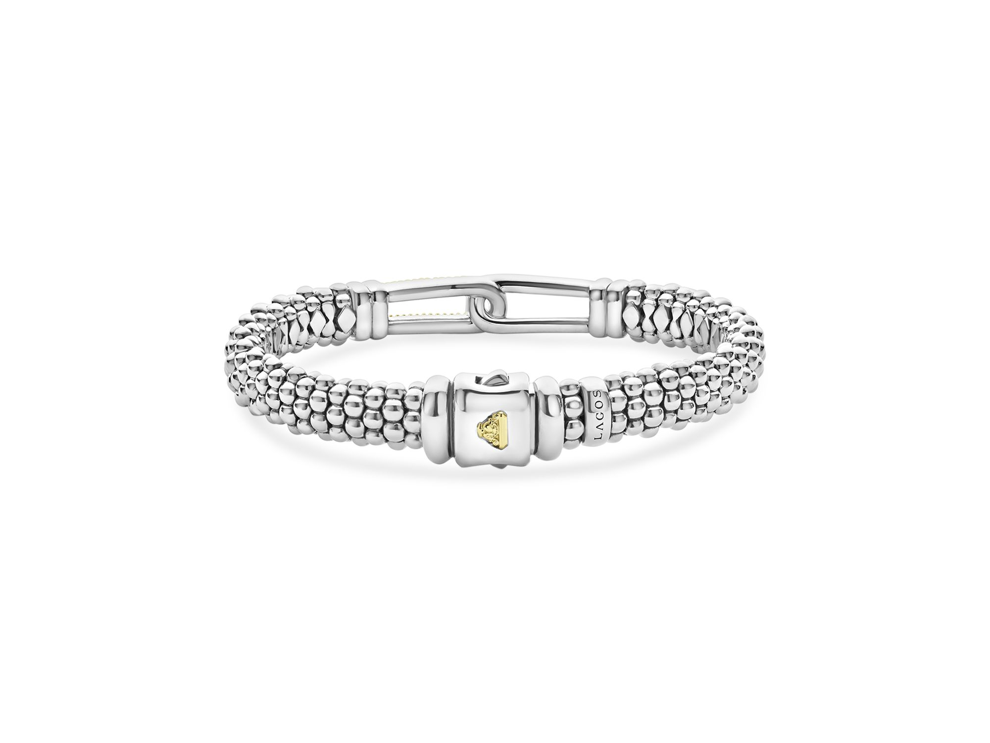 18K Yellow Gold & Sterling Caviar Lux Diamond Interlocking Loop Caviar Bead Clip Bracelet - Exclusive — Image 4