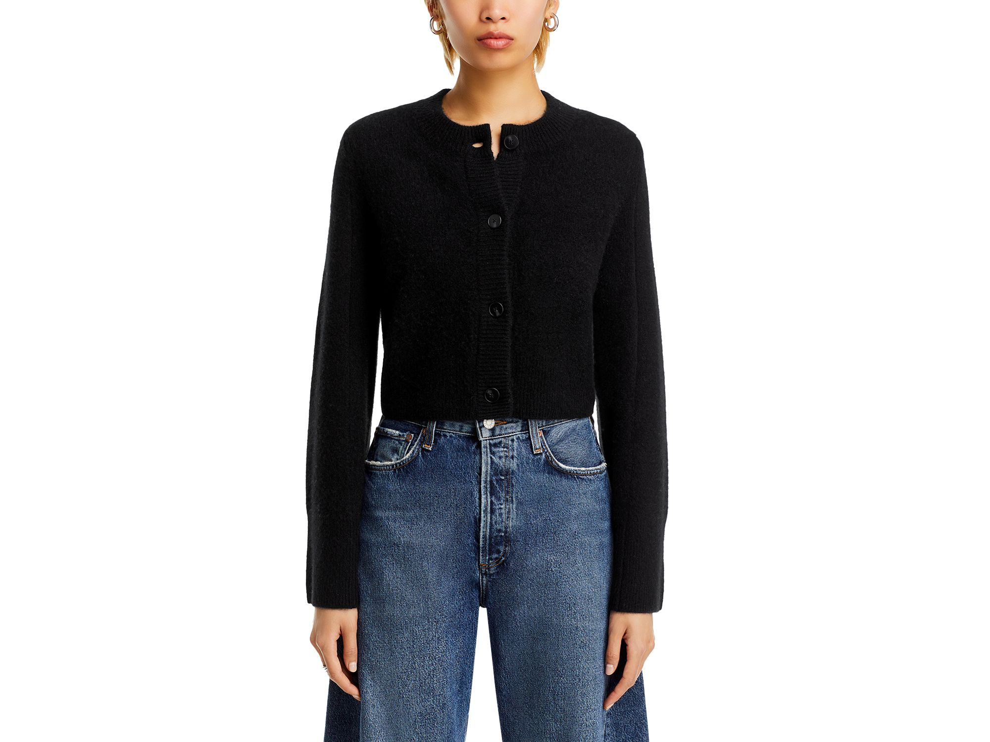 100% Cashmere Cropped Wide Sleeve Crewneck Cardigan - Exclusive — Image 4