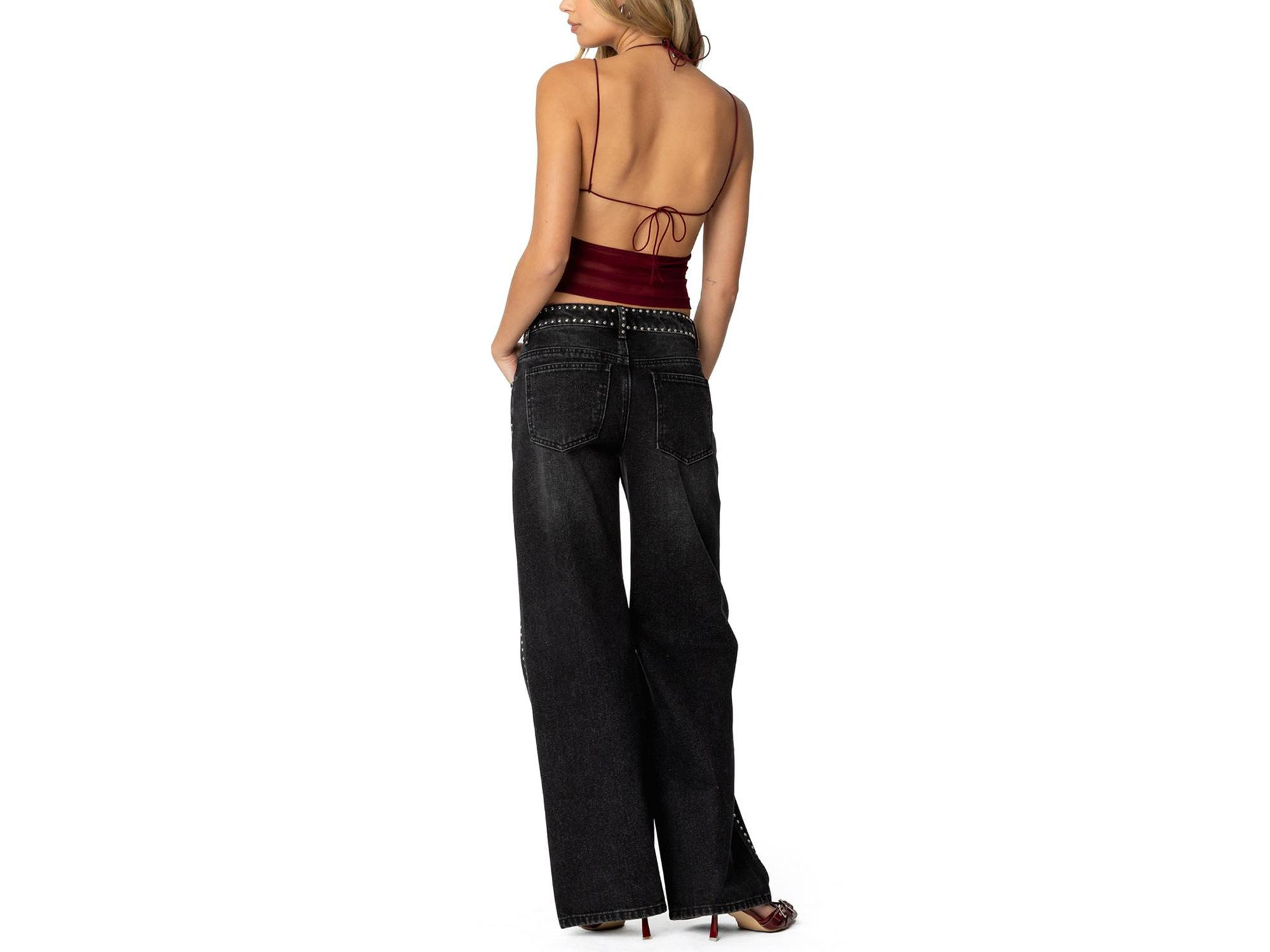 Strappy Ruched Mesh Top — Image 3