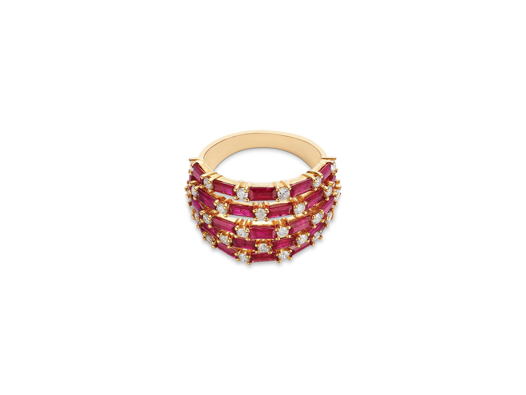Ruby & Diamond Multi-Row Ring in 14K Yellow Gold — Image 3