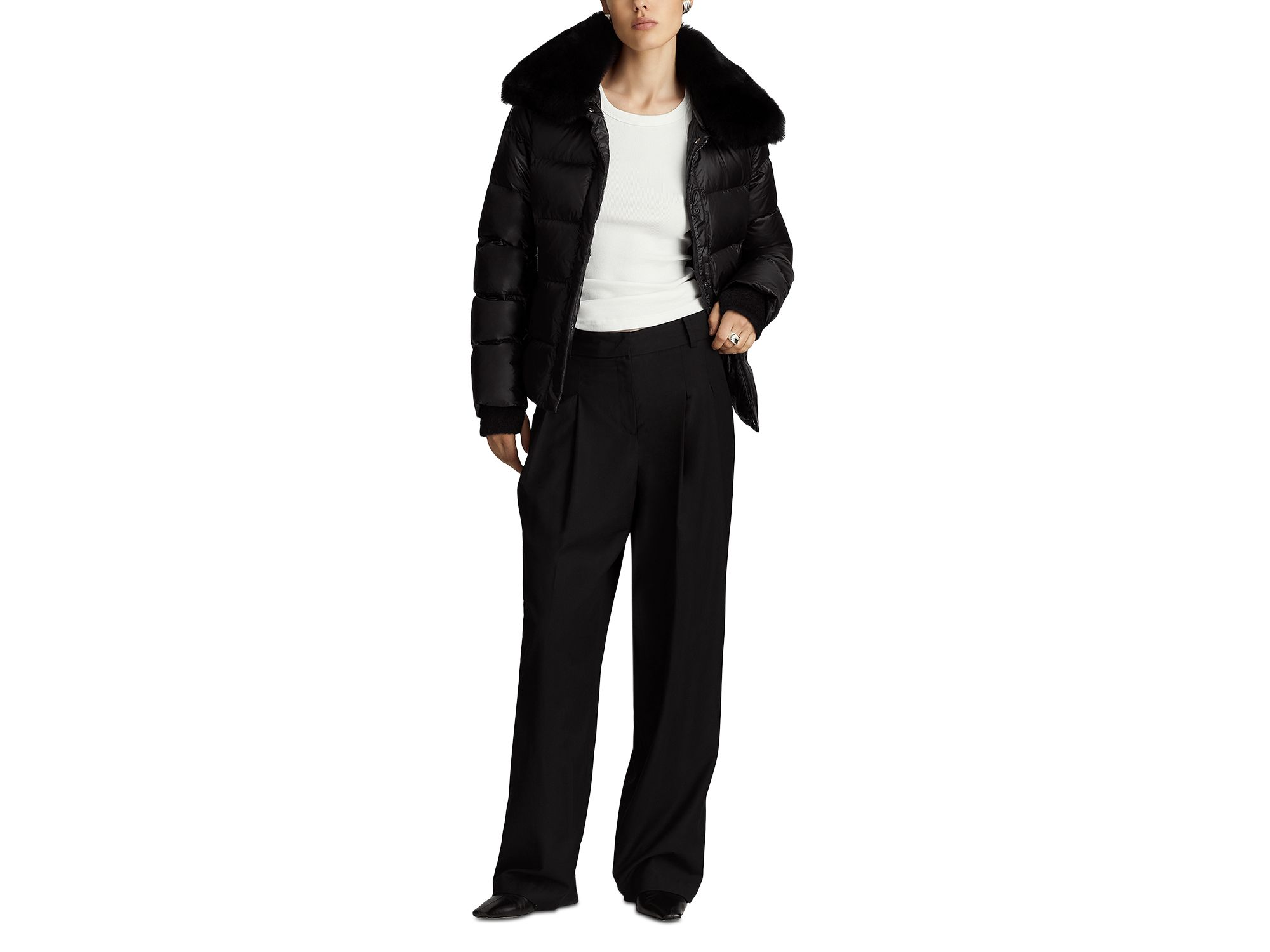Vera Shearling Trim Down Coat — Image 7
