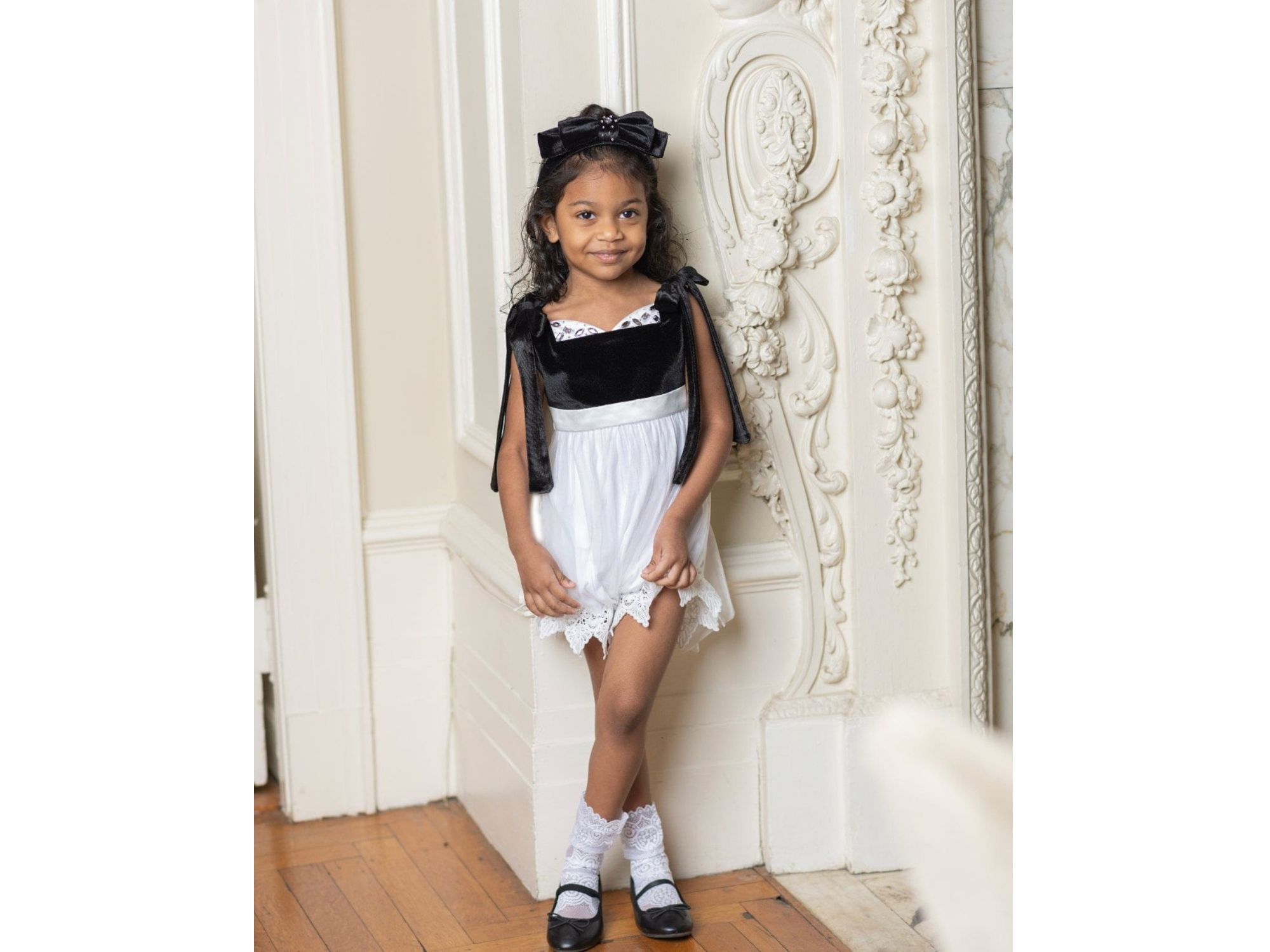 Unisex Petite Maison Audrey Ceremony Romper with Black Velvet Top and White Tulle Body — Image 3