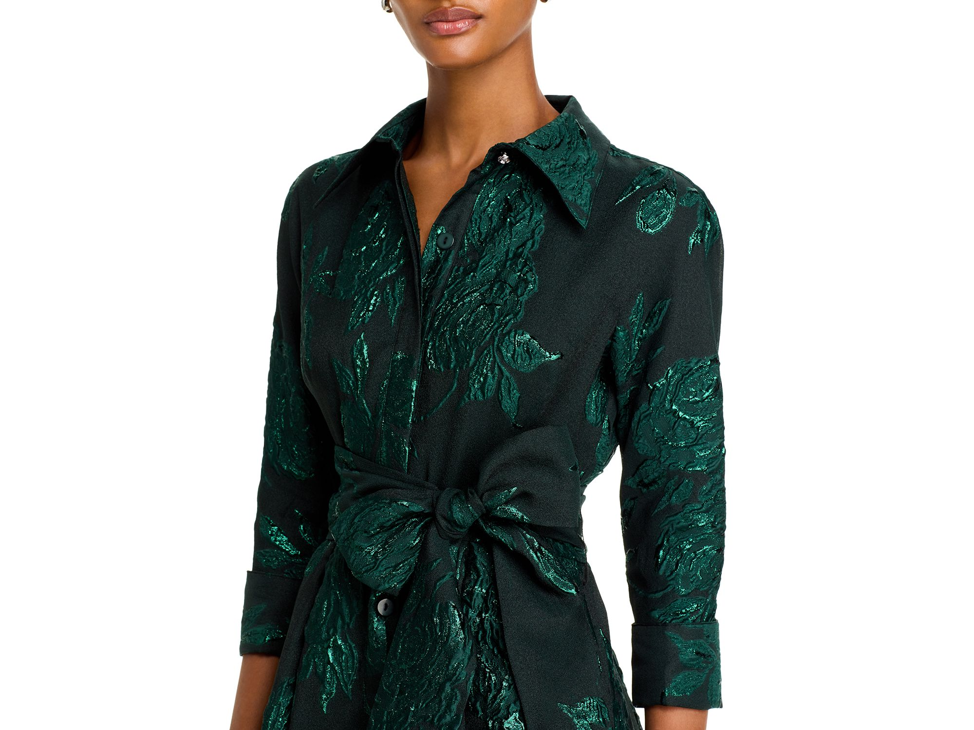 Metallic Jacquard Midi Shirt Dress — Image 3
