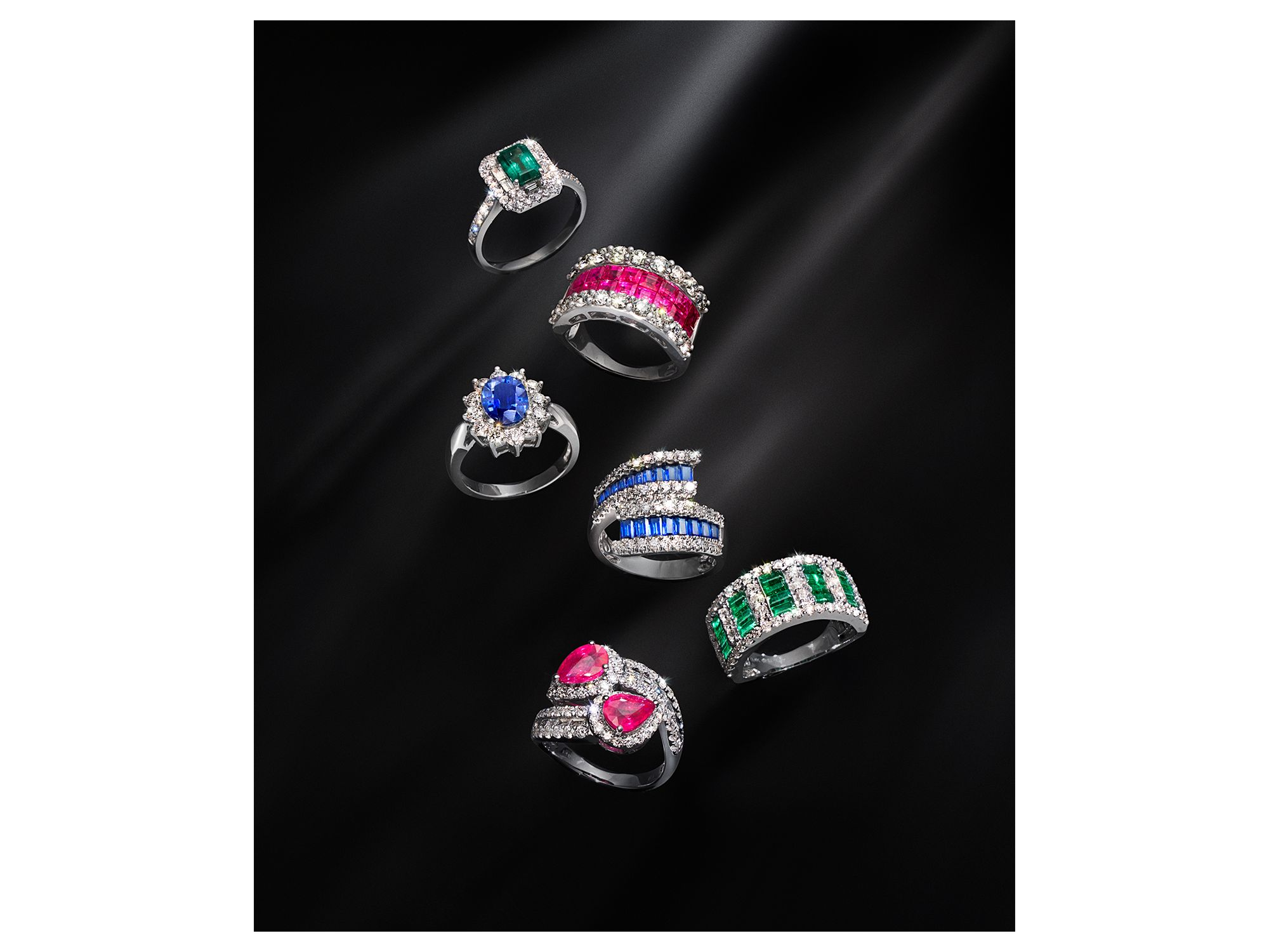 Sapphire & Diamond Bypass Ring in 14K White Gold — Image 3