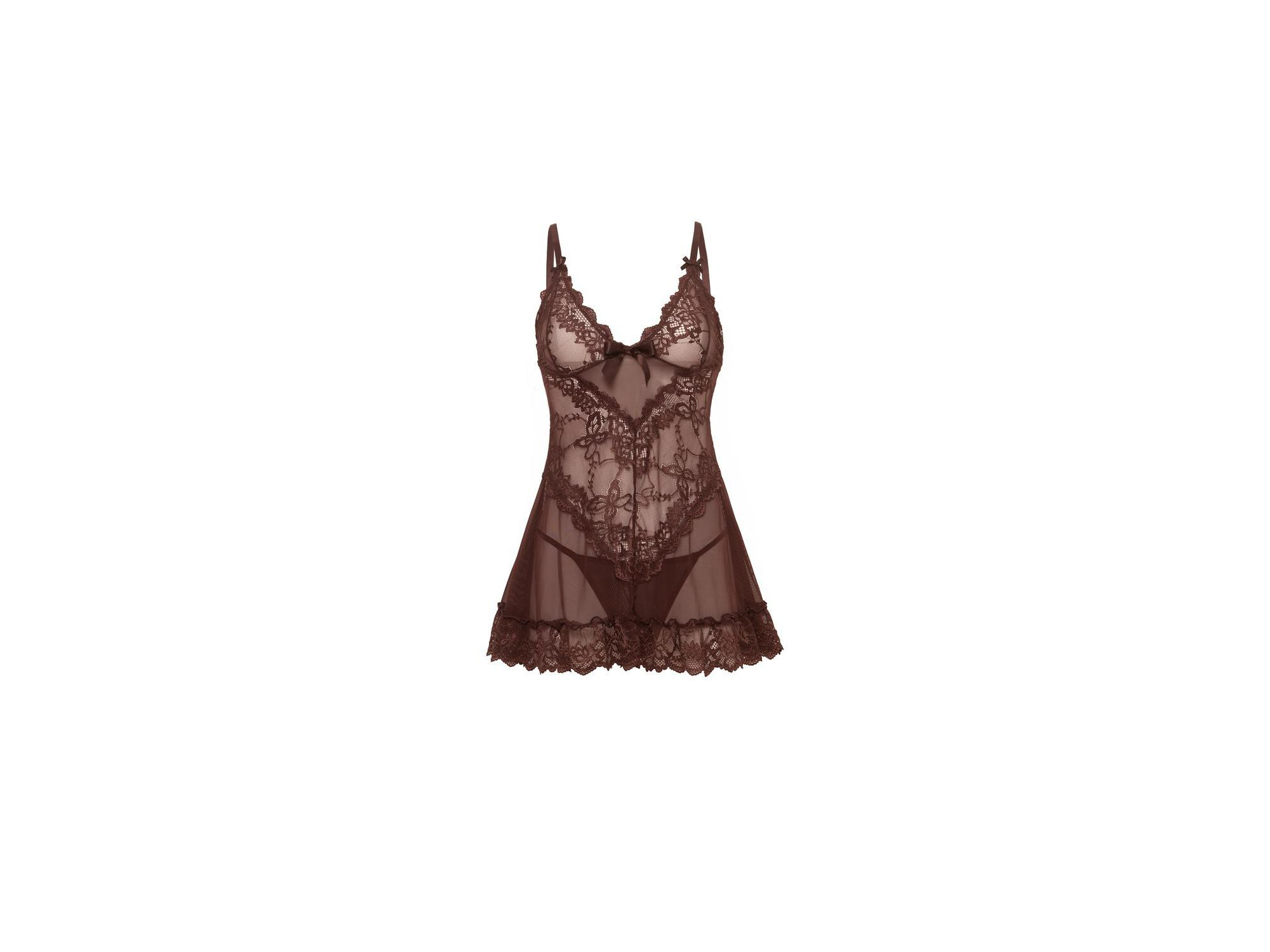 Plus Valentine Soft Cup Lace Babydoll with Bows and G-string Panty — Image 4