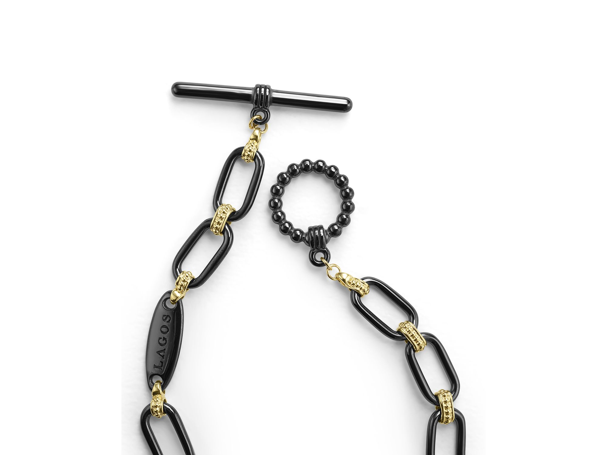 18K Yellow Gold Black Caviar Signature Ceramic Link Toggle Bracelet — Image 3