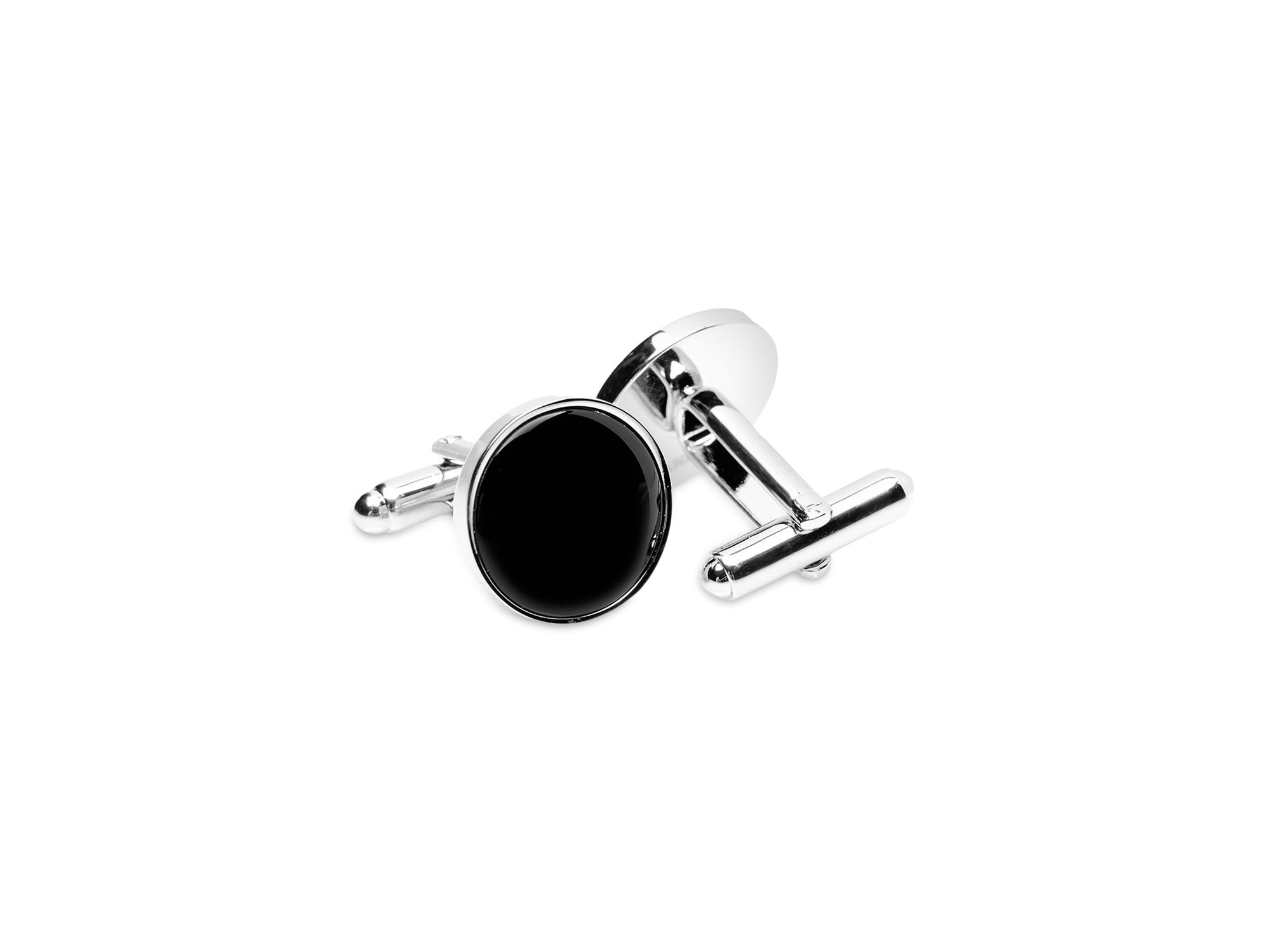 Silver-Tone Onyx Inlay Round Cufflinks — Image 4