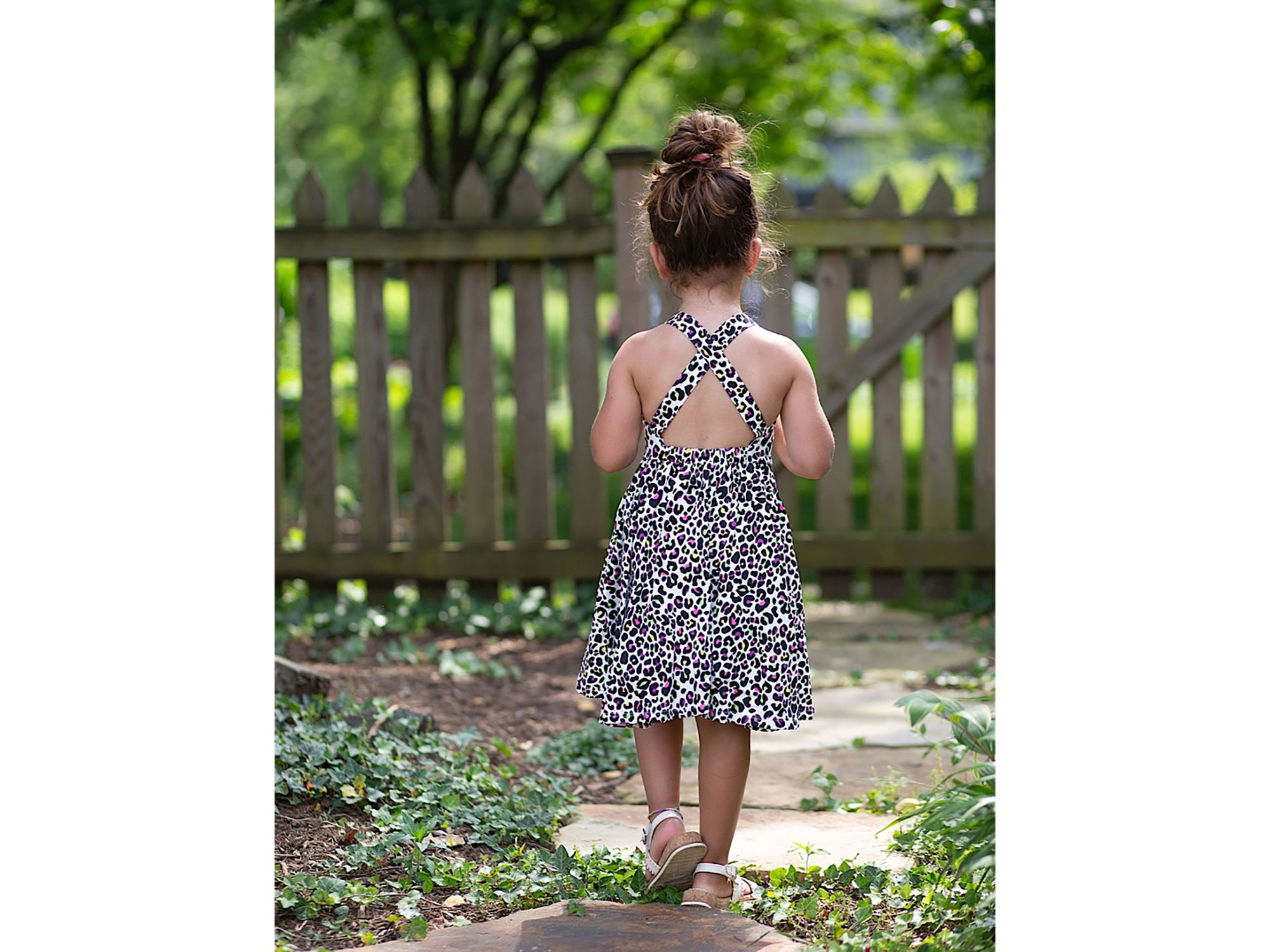 Girls' Cross Back Dress in Neon Leopard - Little Kid, Big Kid — Image 3