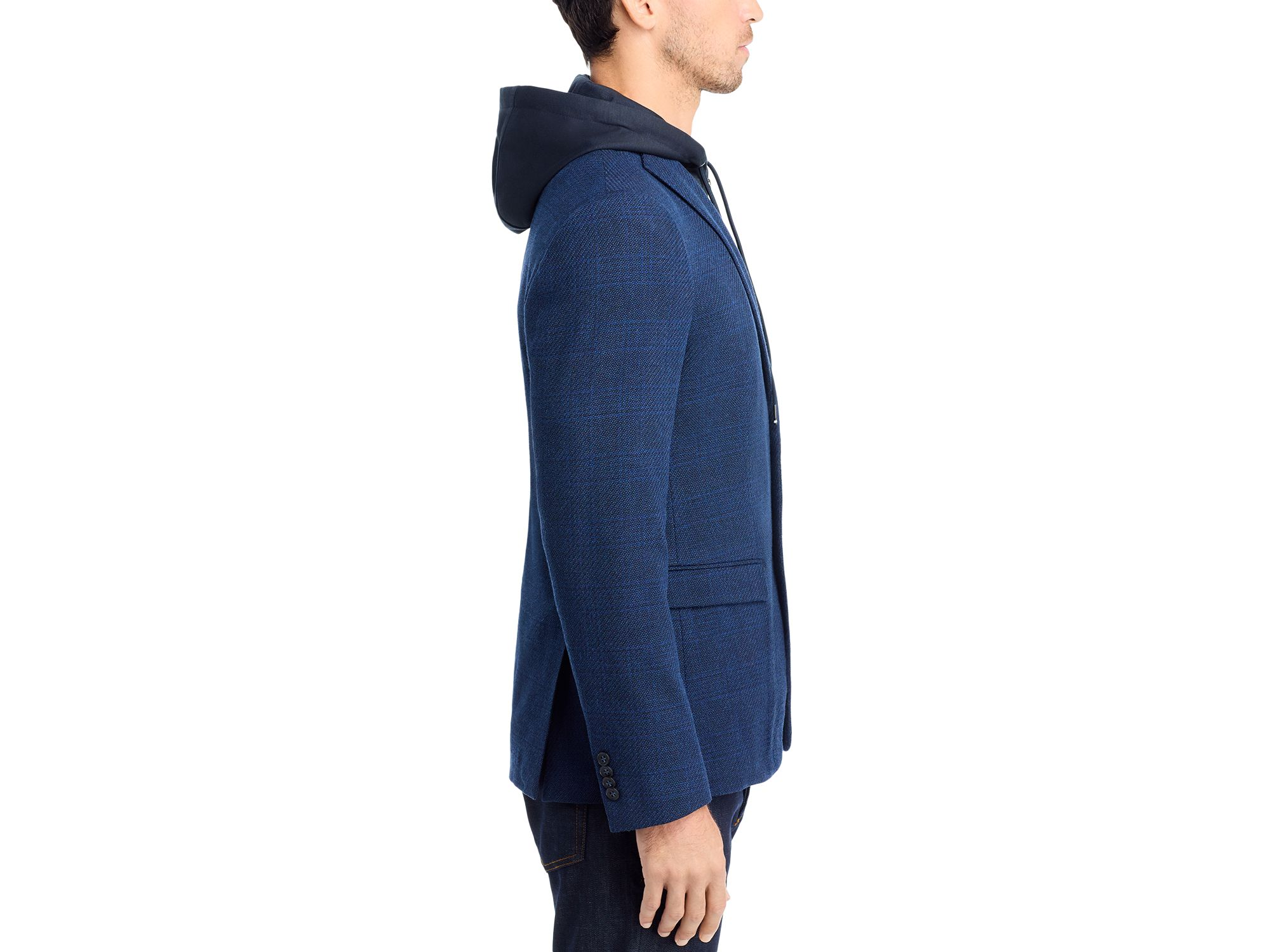 Tonal Plaid Jersey Sport Coat with Removable Hood — Image 6