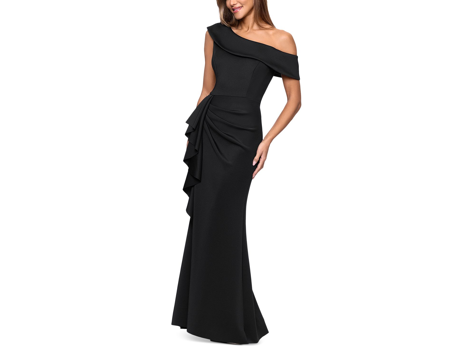One Shoulder Ruffle Scuba Crepe Dress - Exclusive — Image 6