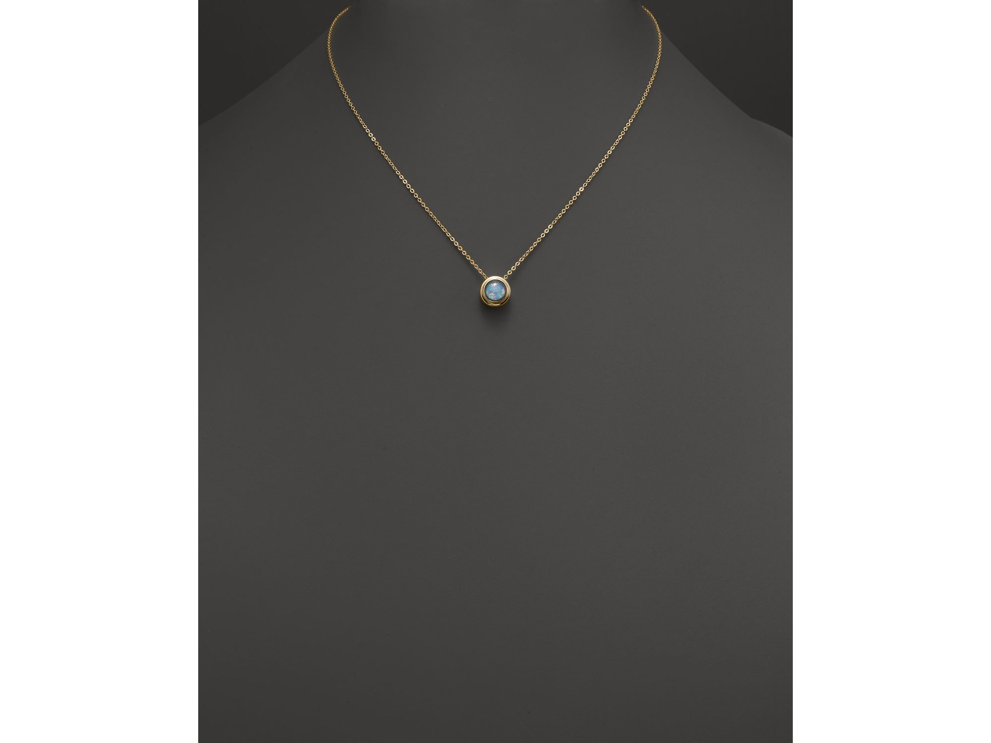 Black Opal Bezel Set Pendant Necklace in 14K Yellow Gold, 17" — Image 3