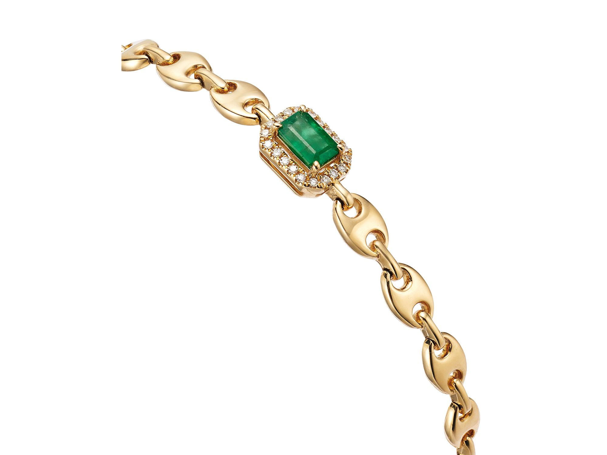 Emerald & Diamond Mariner Link Bracelet in 14K Yellow Gold — Image 3