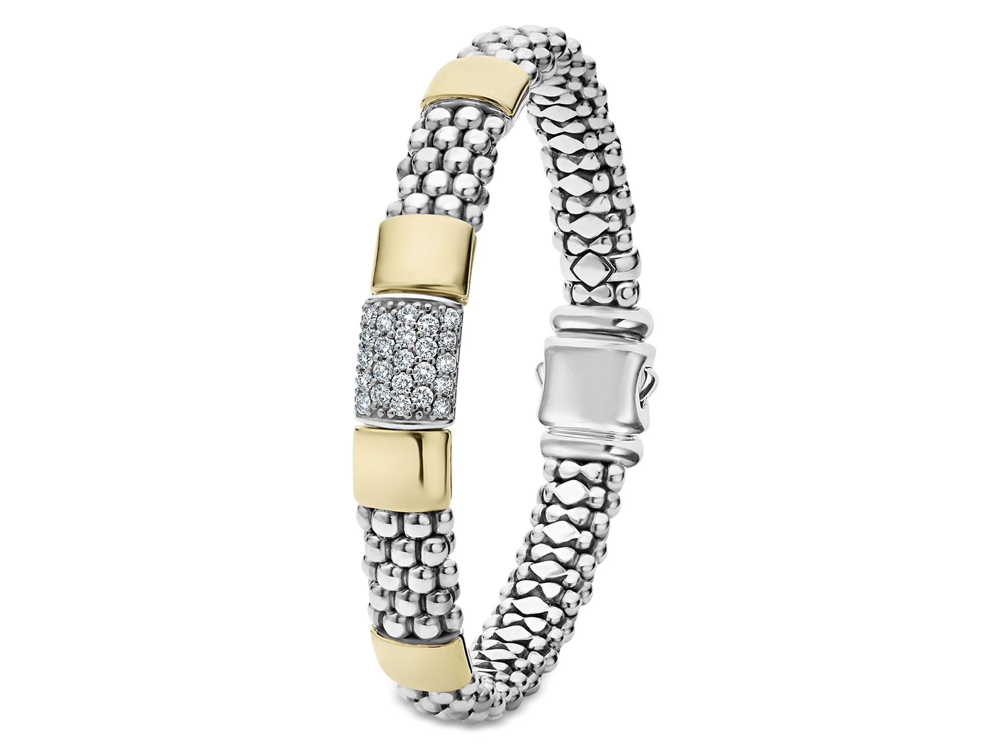 Sterling Silver & 18K Gold High Bar Diamond Bracelet — Image 4
