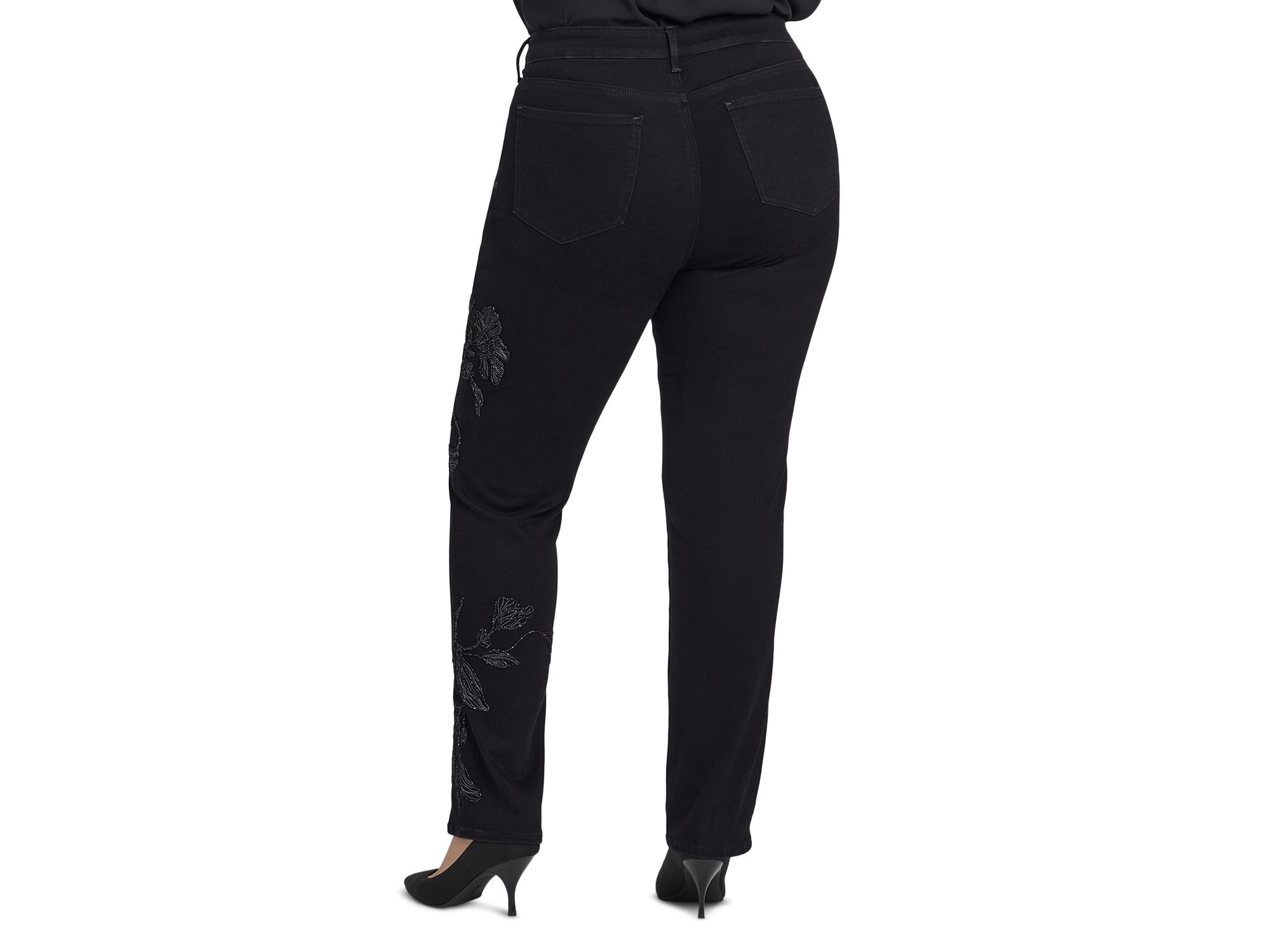 Marilyn Embroidered High Rise Straight Jeans in Black Rinse — Image 3