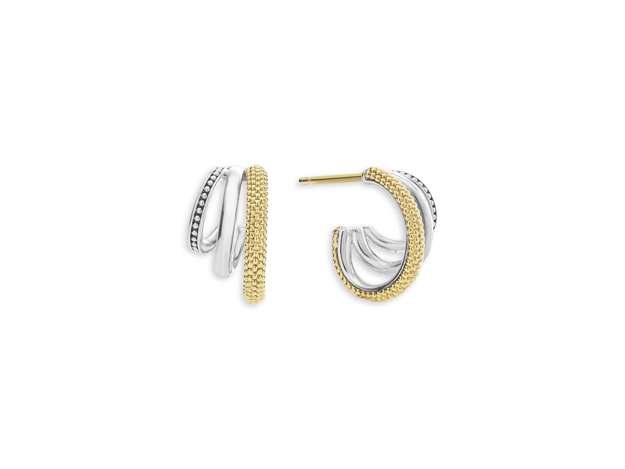 Two Tone Caviar Lux Three Ring Hoop Earrings — Image 4