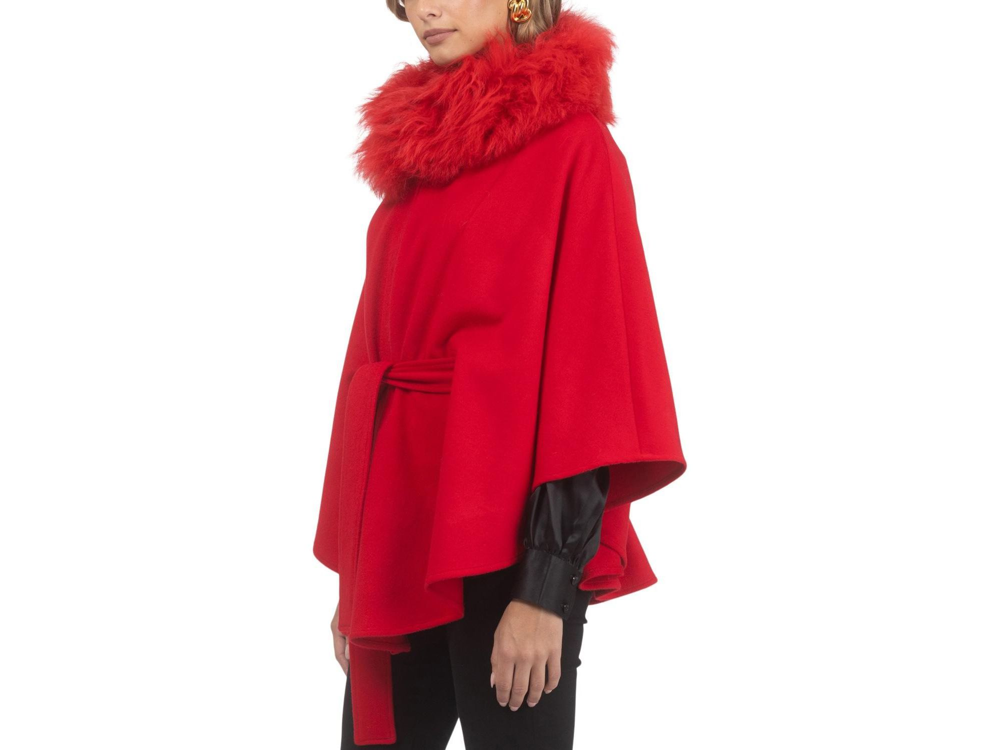 Select Wool Belted Cape with Select Lamb Collar — Image 3