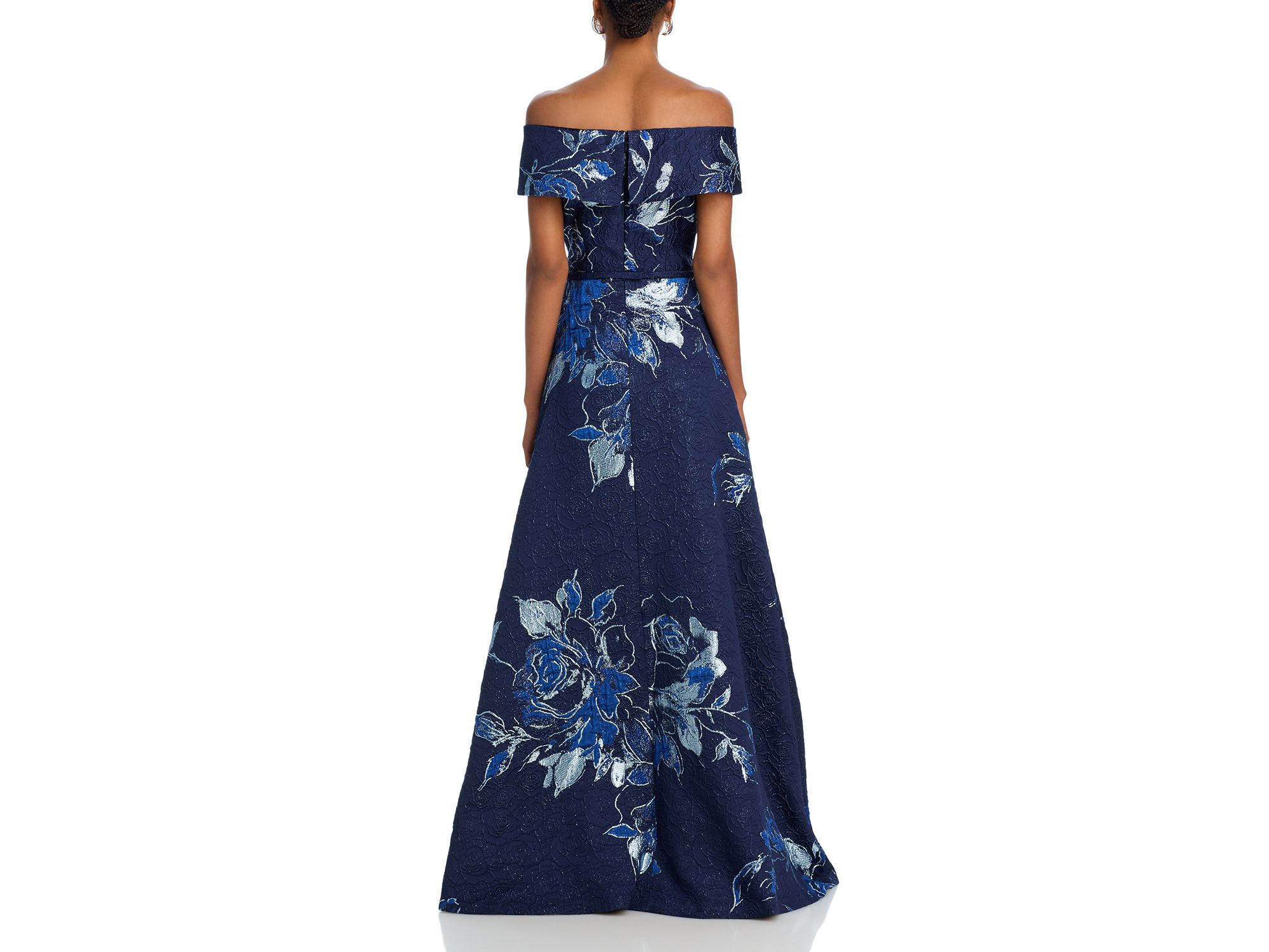 Off-the-Shoulder Metallic Floral Jacquard Gown — Image 5