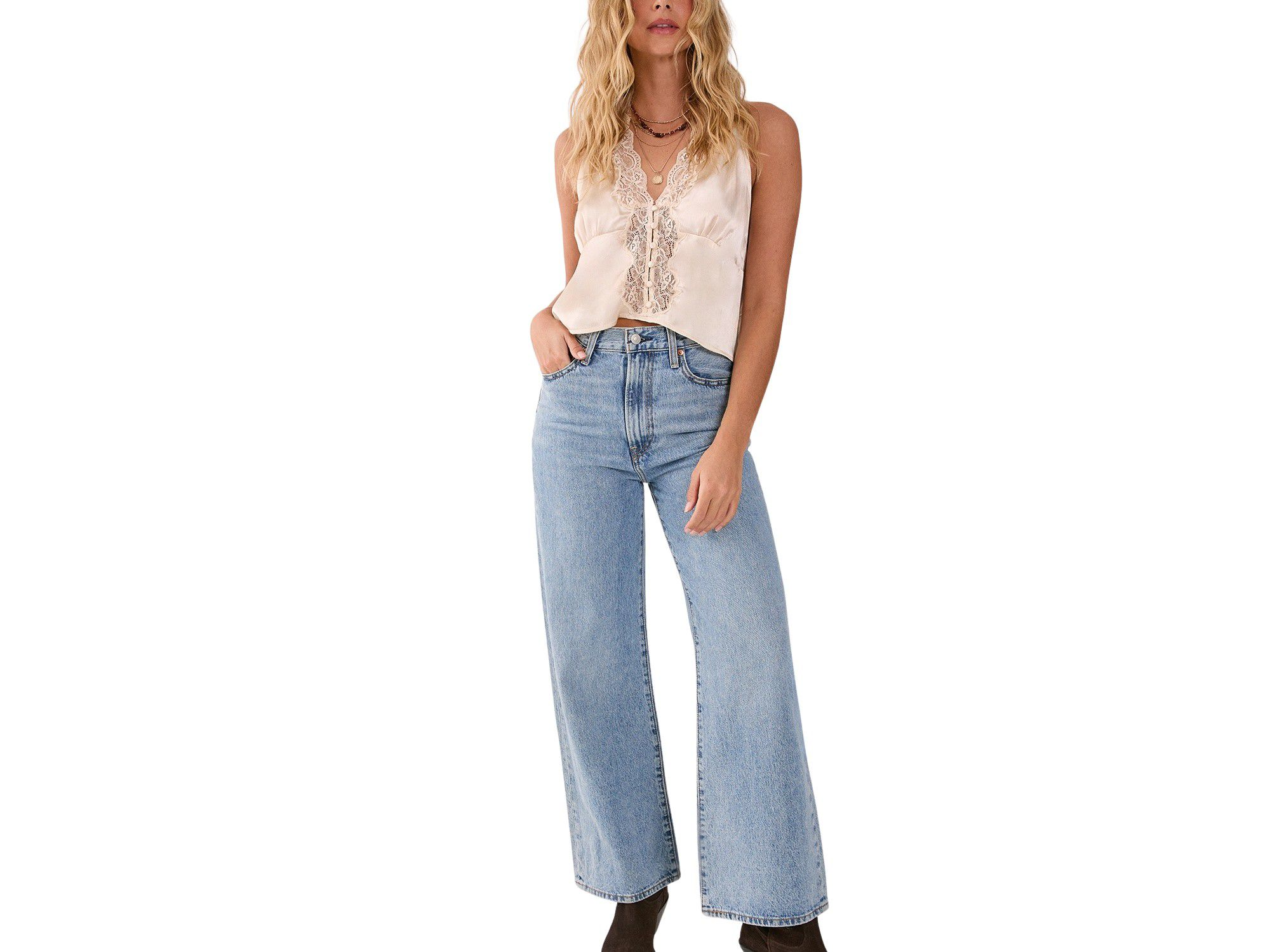 Satin Embroidered Lace Button Front Vest — Image 4