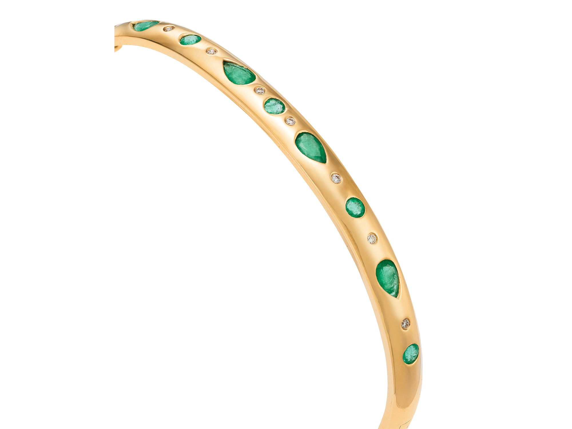 Emerald & Diamond Bangle Bracelet in 14K Yellow Gold — Image 3