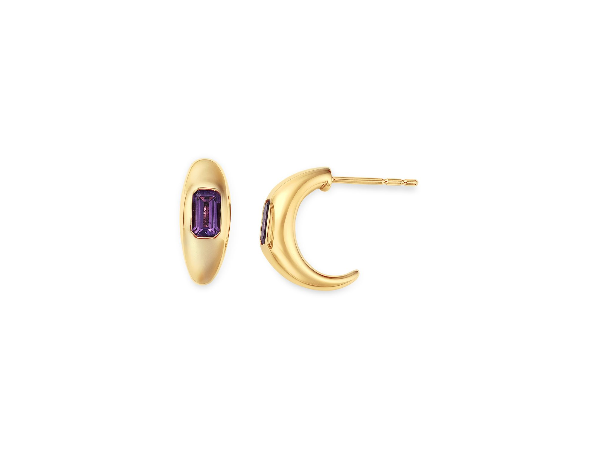 Amethyst Bold Gold J Hoop in 14K Yellow Gold — Image 3