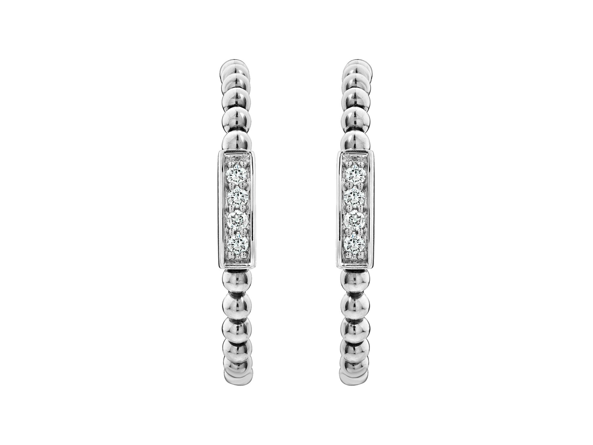 Sterling Silver Caviar Spark Diamond Hoop Earrings — Image 3
