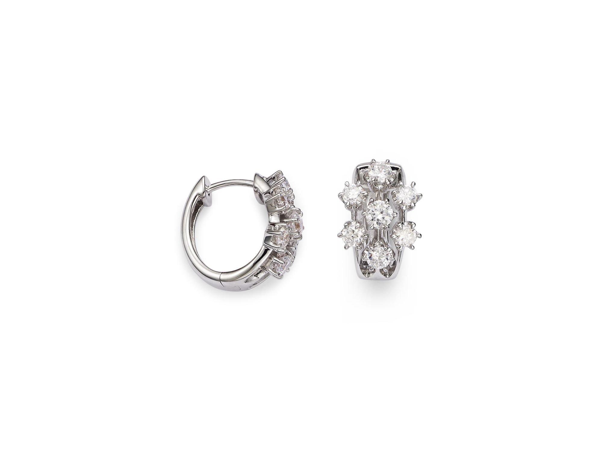 Diamond Cluster Hoop Earrings in 14K White Gold, 1.00 tcw — Image 3
