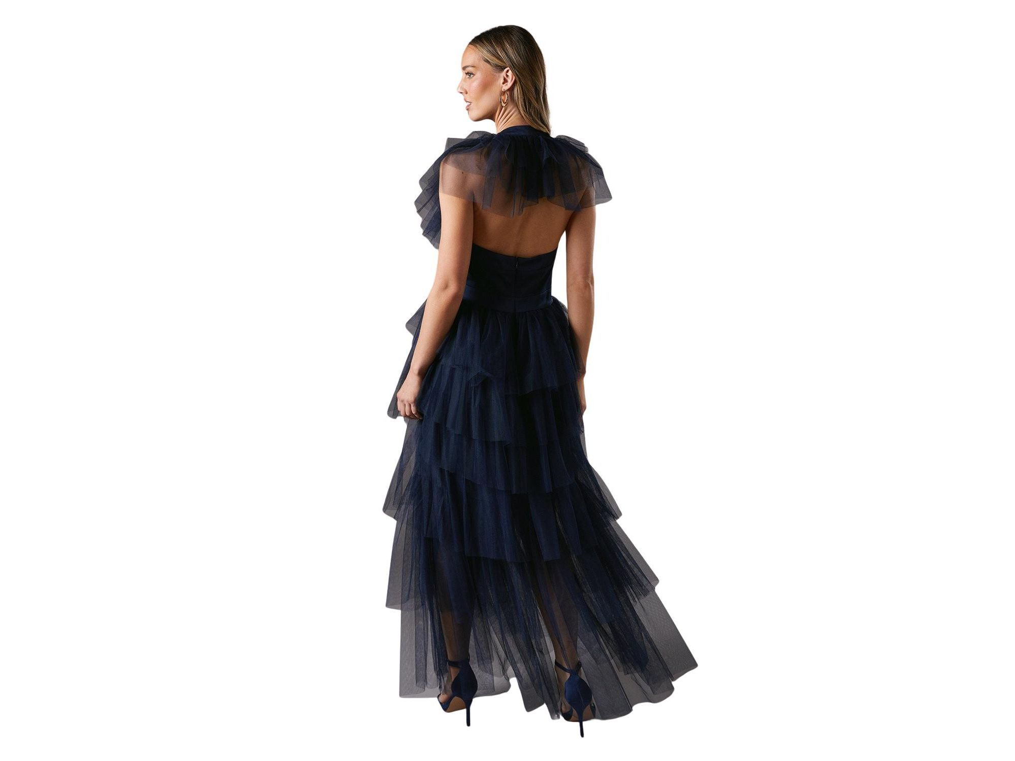 Mesh V-Neck Halter Tiered Maxi Dress — Image 4