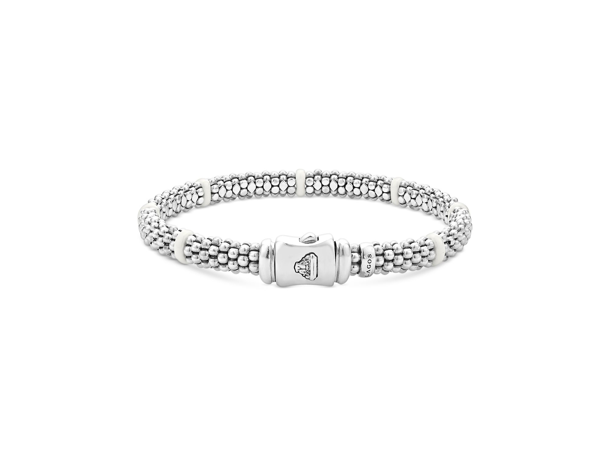 Ceramic & Sterling White Caviar Seven Station Bracelet — Image 6
