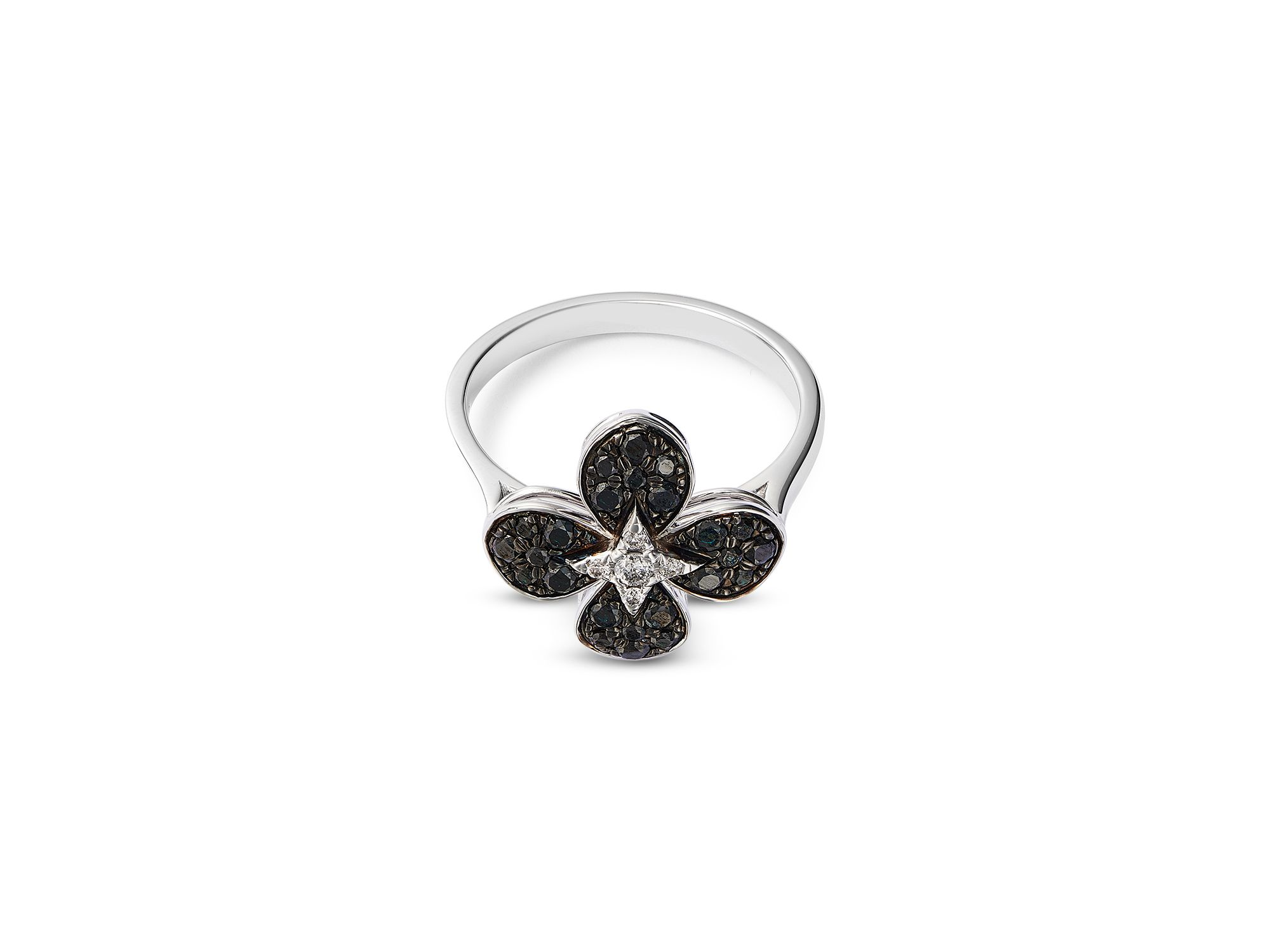 Black & White Diamond Clover Ring in 14K White Gold, 0.50 tcw — Image 3