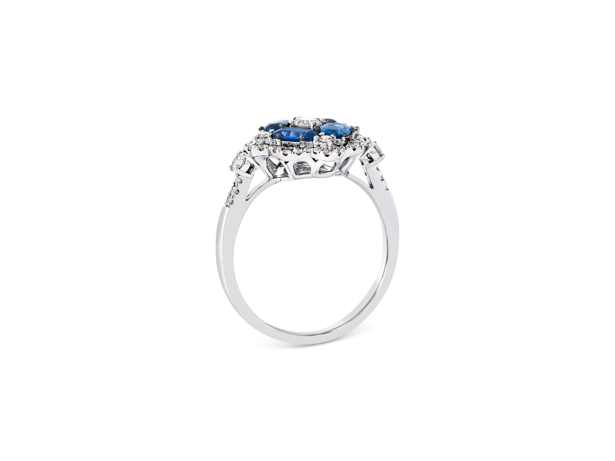 Blue Sapphire & Champagne Diamond Ring in 14K White Gold — Image 3