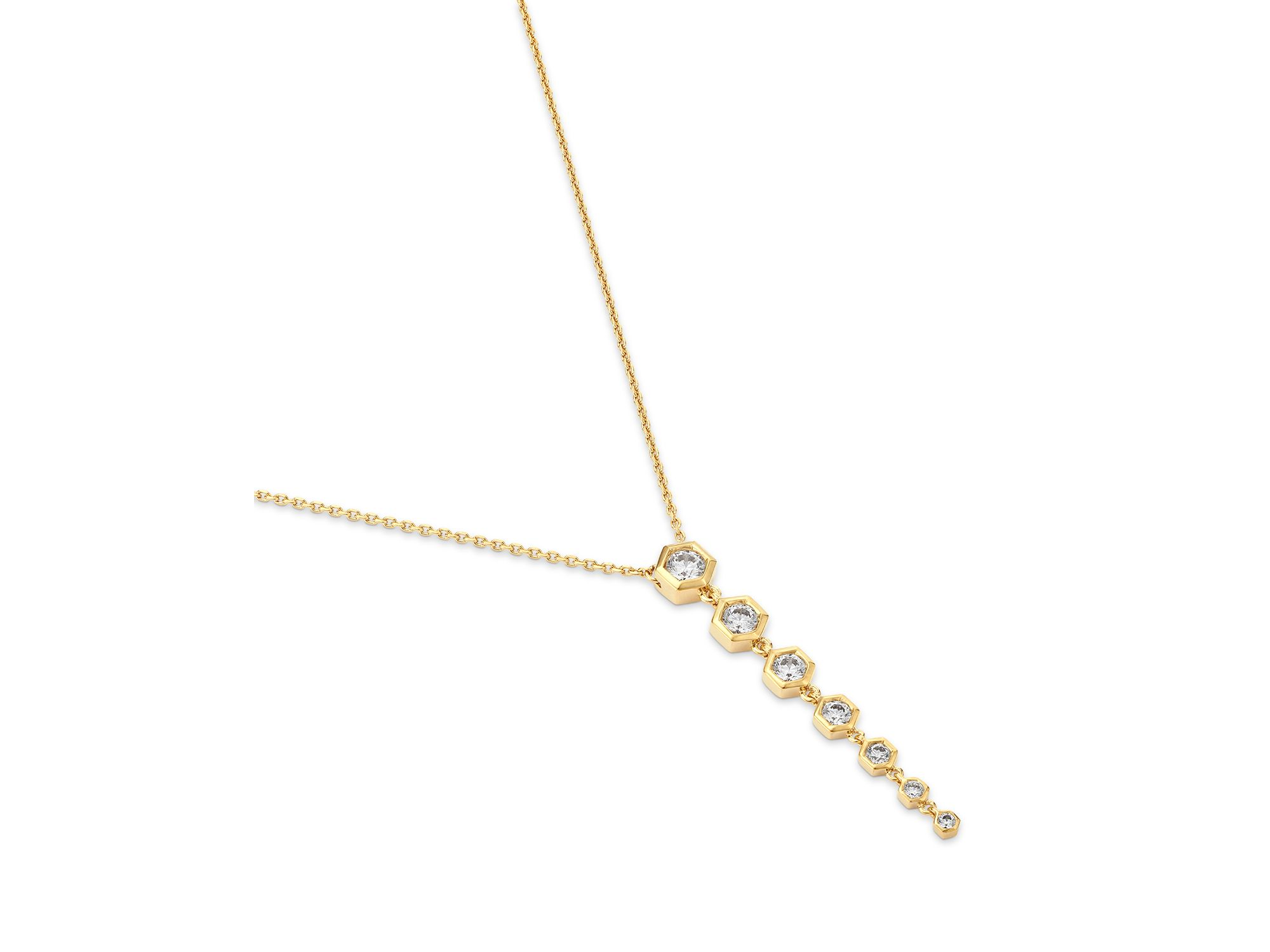 Diamond Honeycomb Bezel Linear Pendant Necklace in 14K Yellow Gold, 0.5 tcw — Image 3